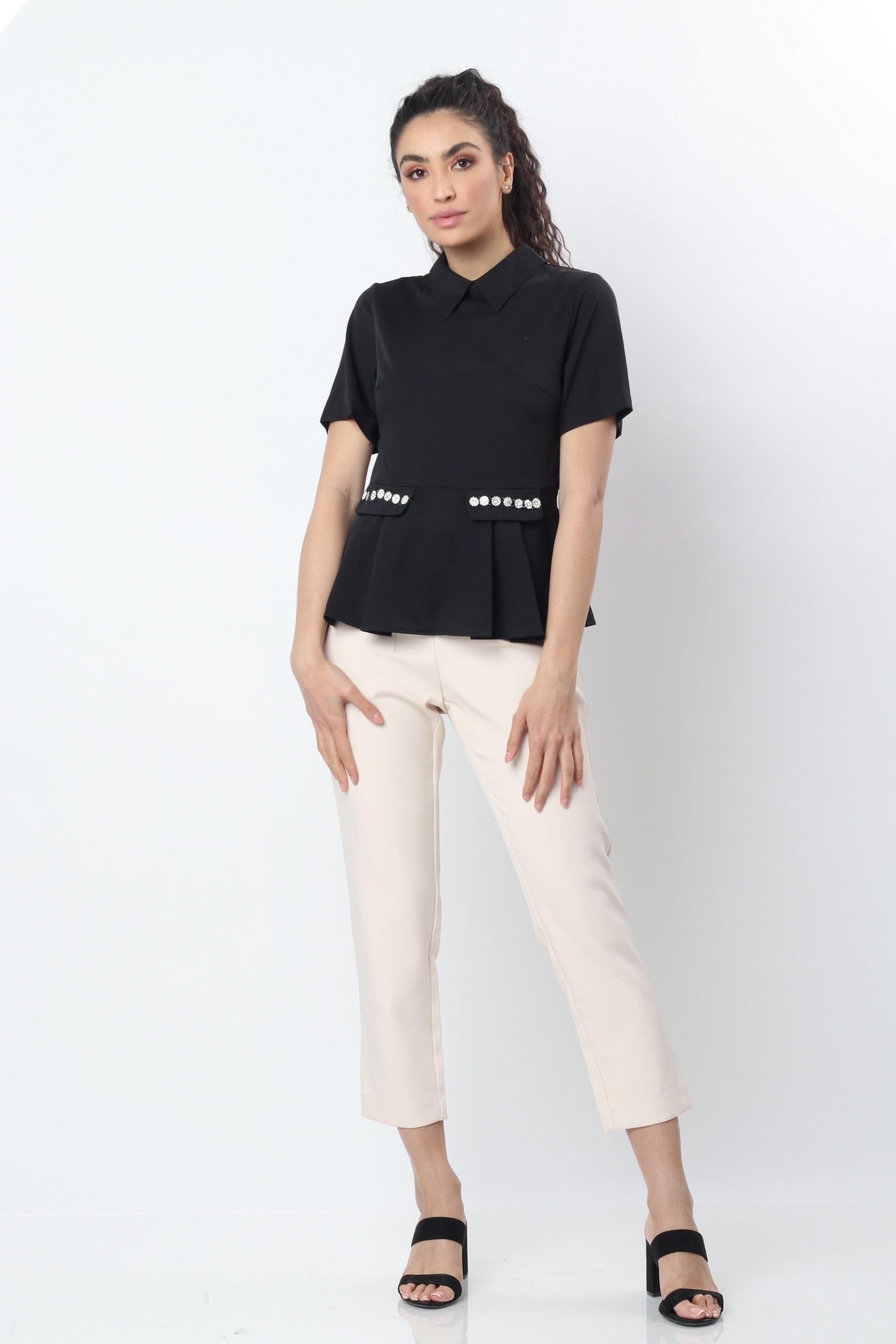 نتشي بنطلون قماش كلاسيك حريمي بحزام صغير