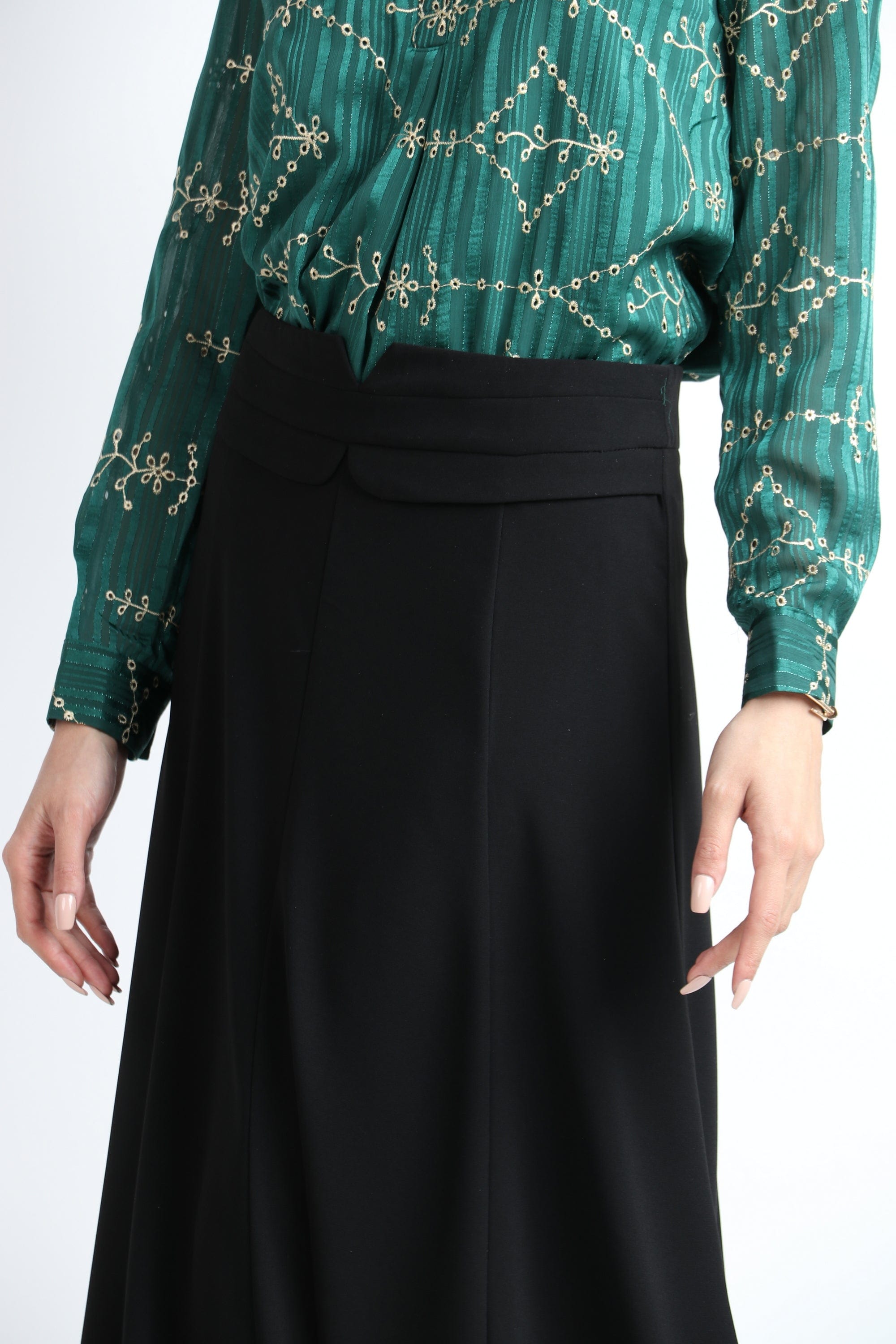 نتشي تنورة ميدي رسمية مزين بحزام مدمج