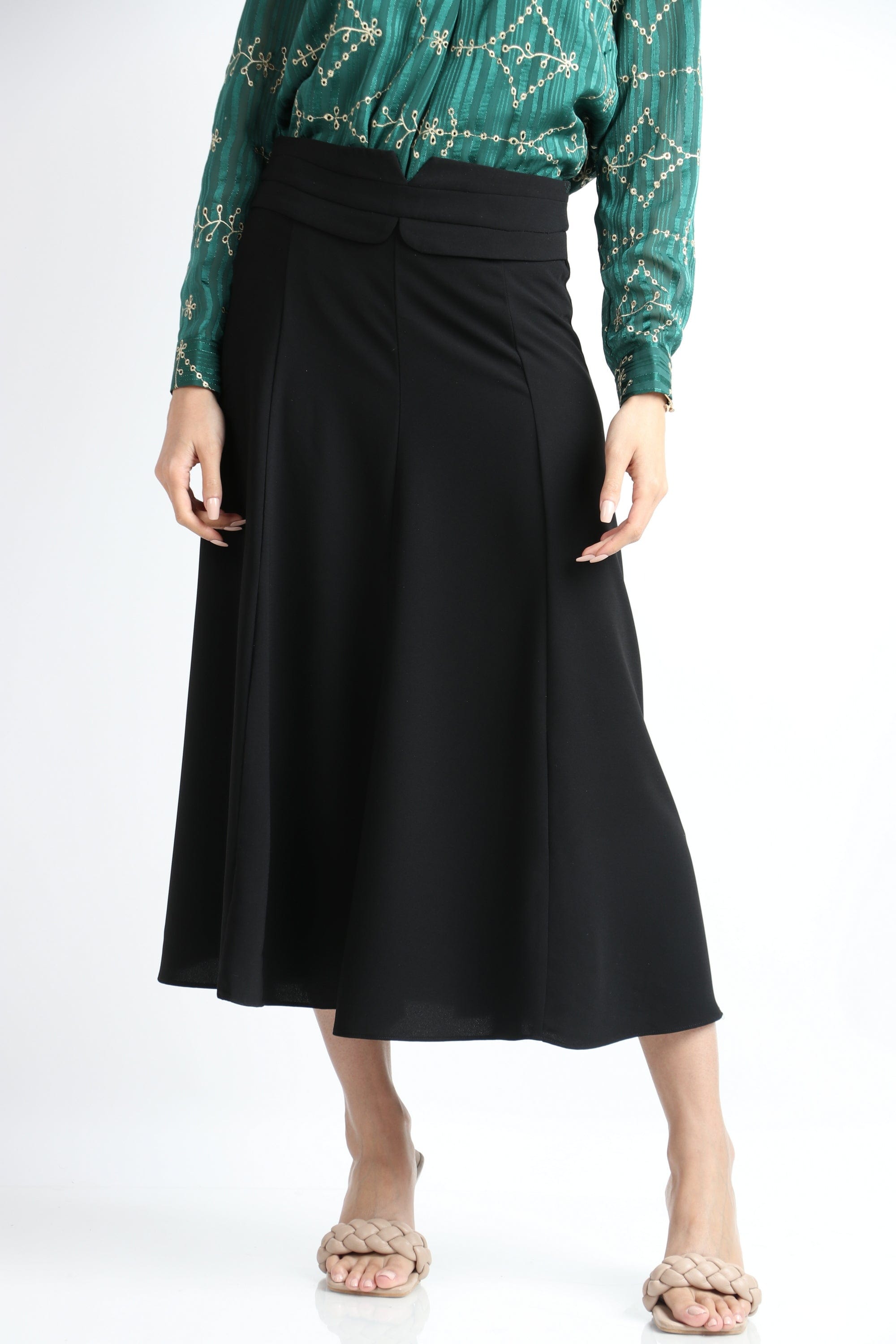 نتشي تنورة ميدي رسمية مزين بحزام مدمج