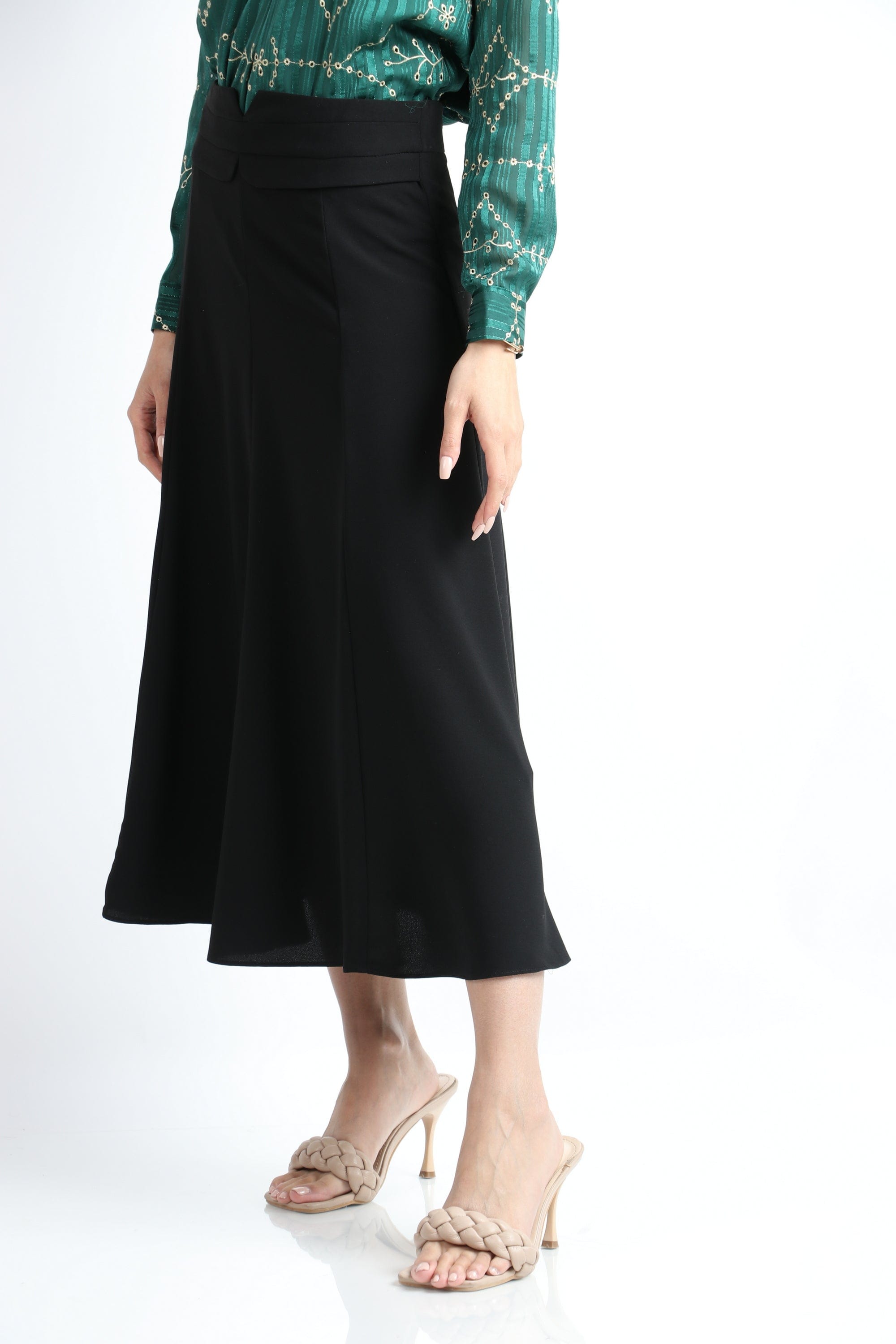 نتشي تنورة ميدي رسمية مزين بحزام مدمج