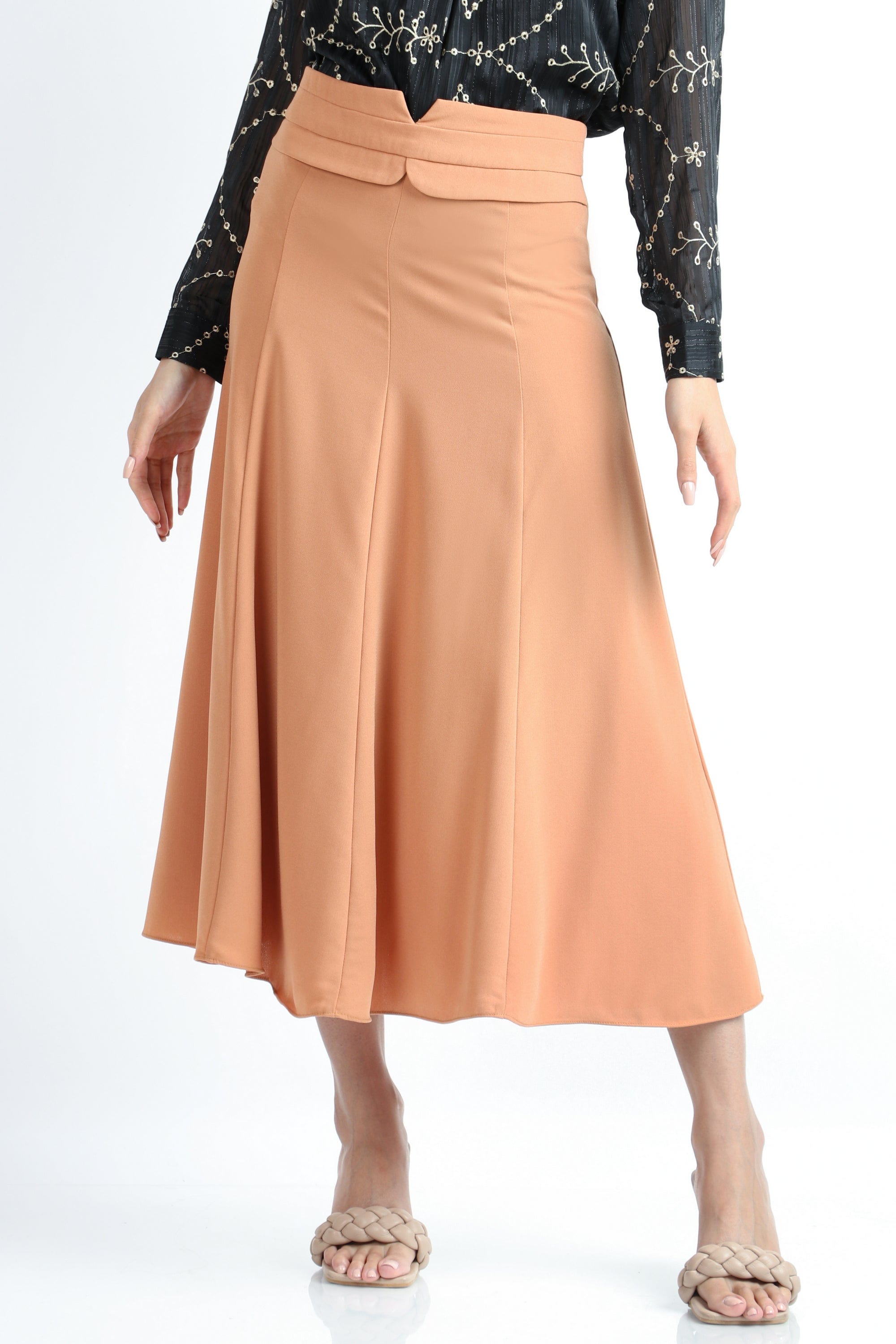 نتشي تنورة ميدي رسمية مزين بحزام مدمج