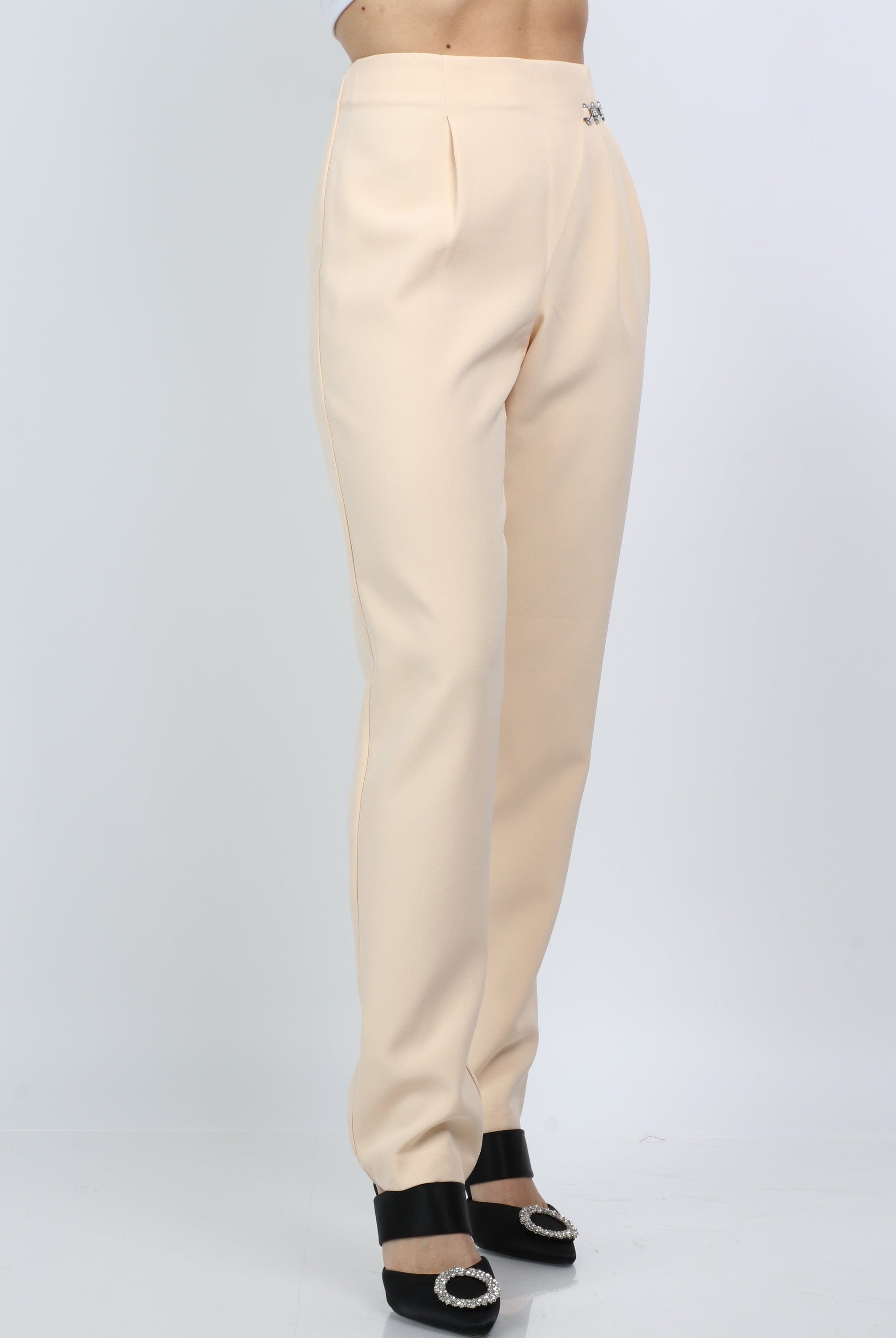 نتشي بنطلون كلاسيك هاي ويست برباط على الخصر مع حلقات طويل نسائي