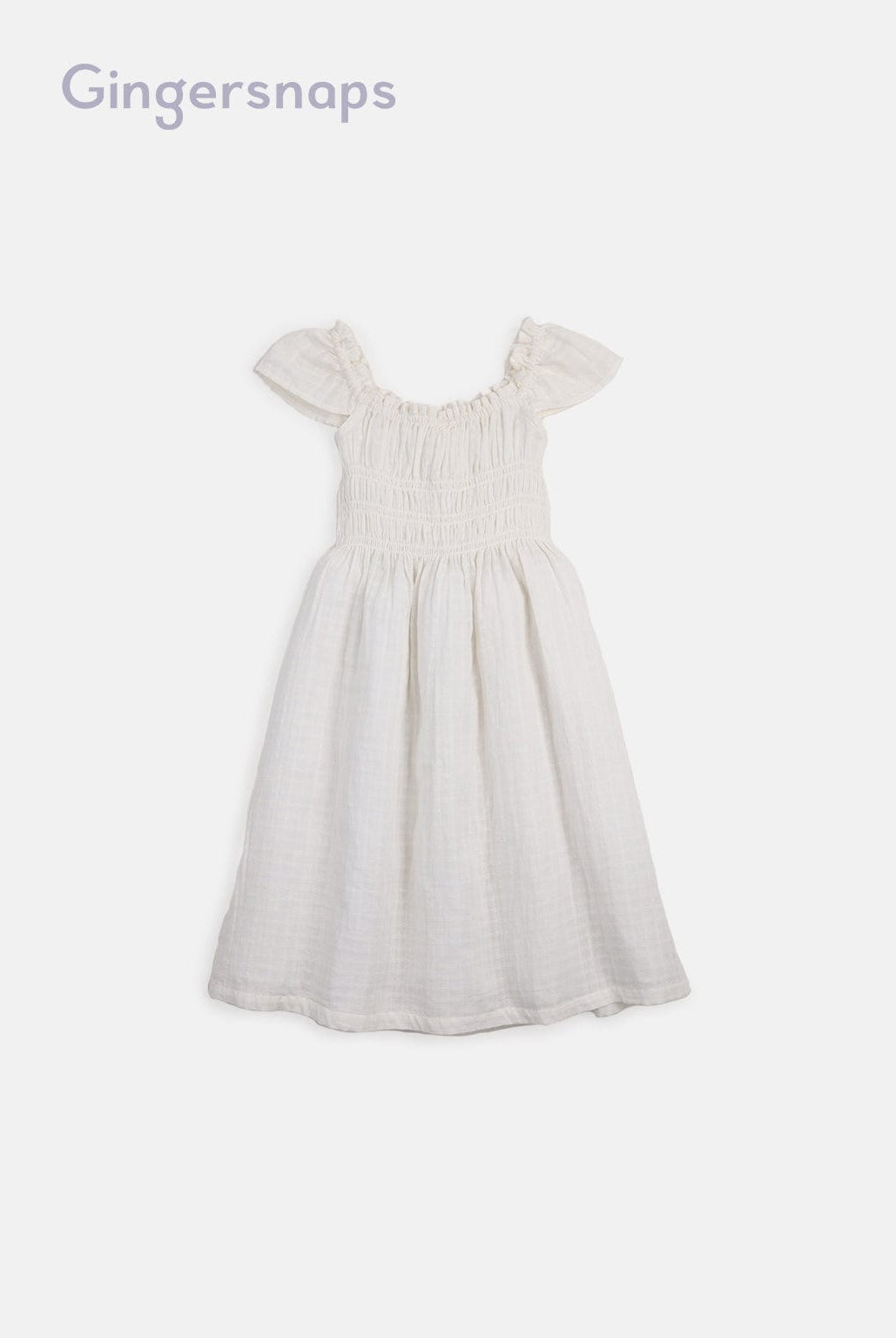 جينجرسنابس فستان مزموم من أعلى واسع من أسفل كم قصير بناتي أبيض