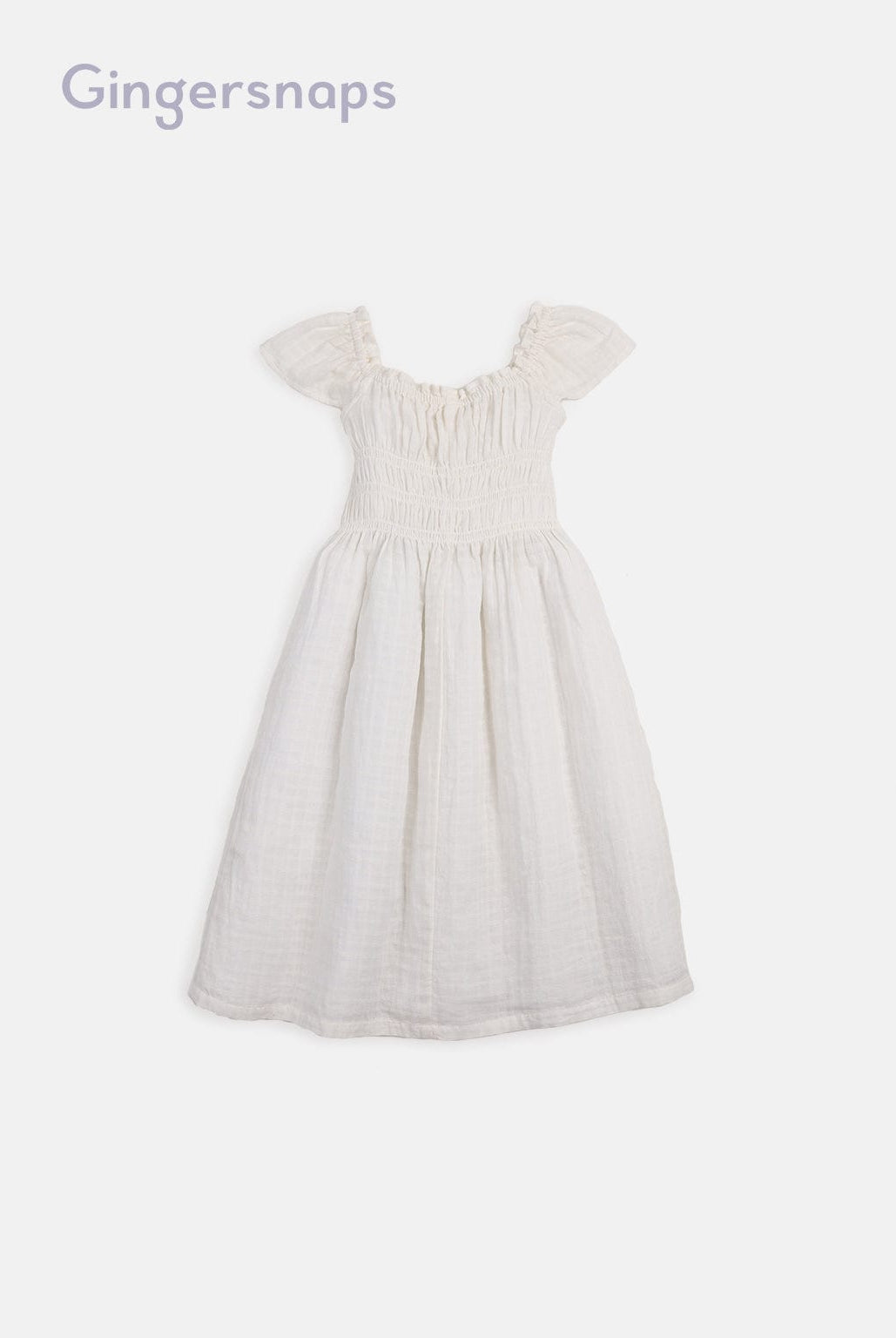 جينجرسنابس فستان مزموم من أعلى واسع من أسفل كم قصير بناتي أبيض