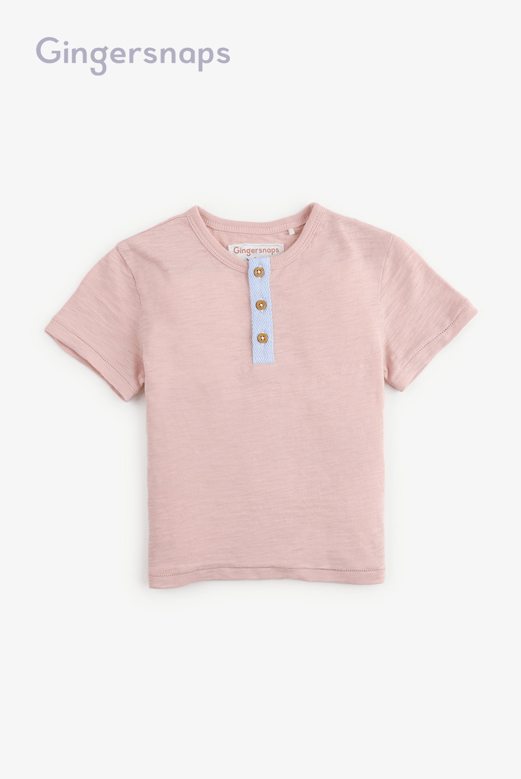 جينجرسنابس تي شيرت ولادي صيفي نص كم بياقة دائرية بأزرار أمامية وردي