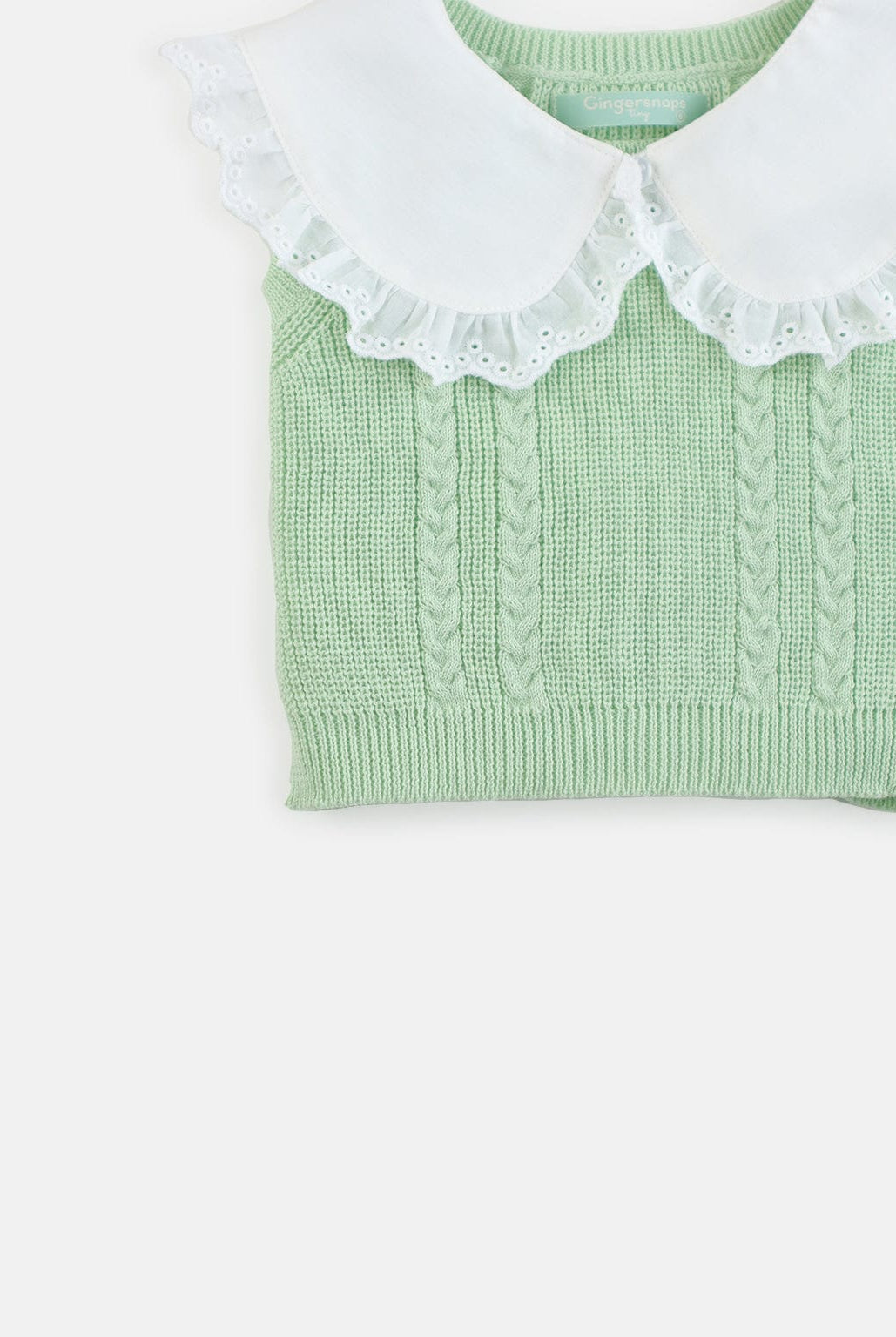 جينجرسنابس بلوزة بناتي مضفرة بياقة مخرمة أخضر