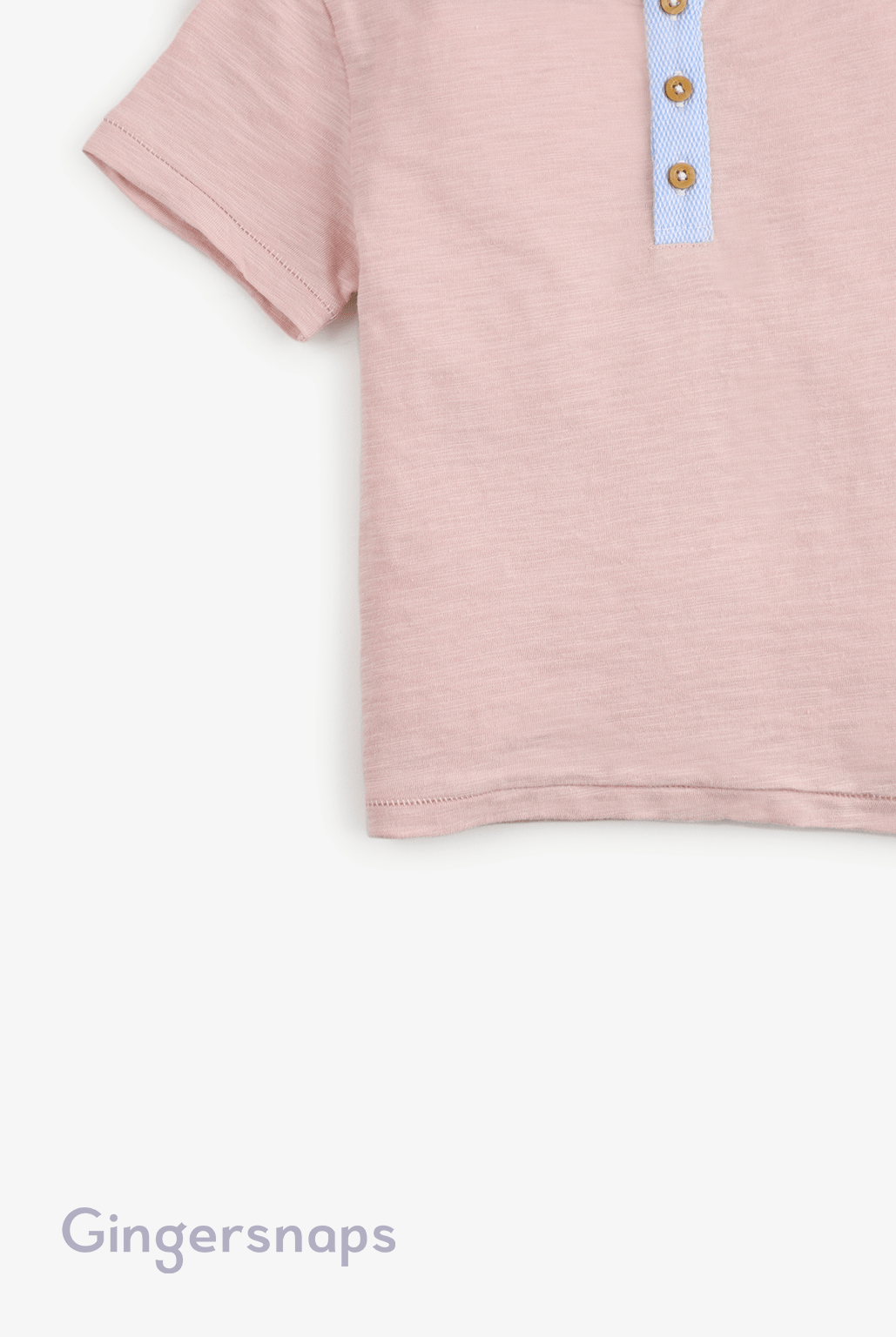 جينجرسنابس تي شيرت ولادي صيفي نص كم بياقة دائرية بأزرار أمامية وردي