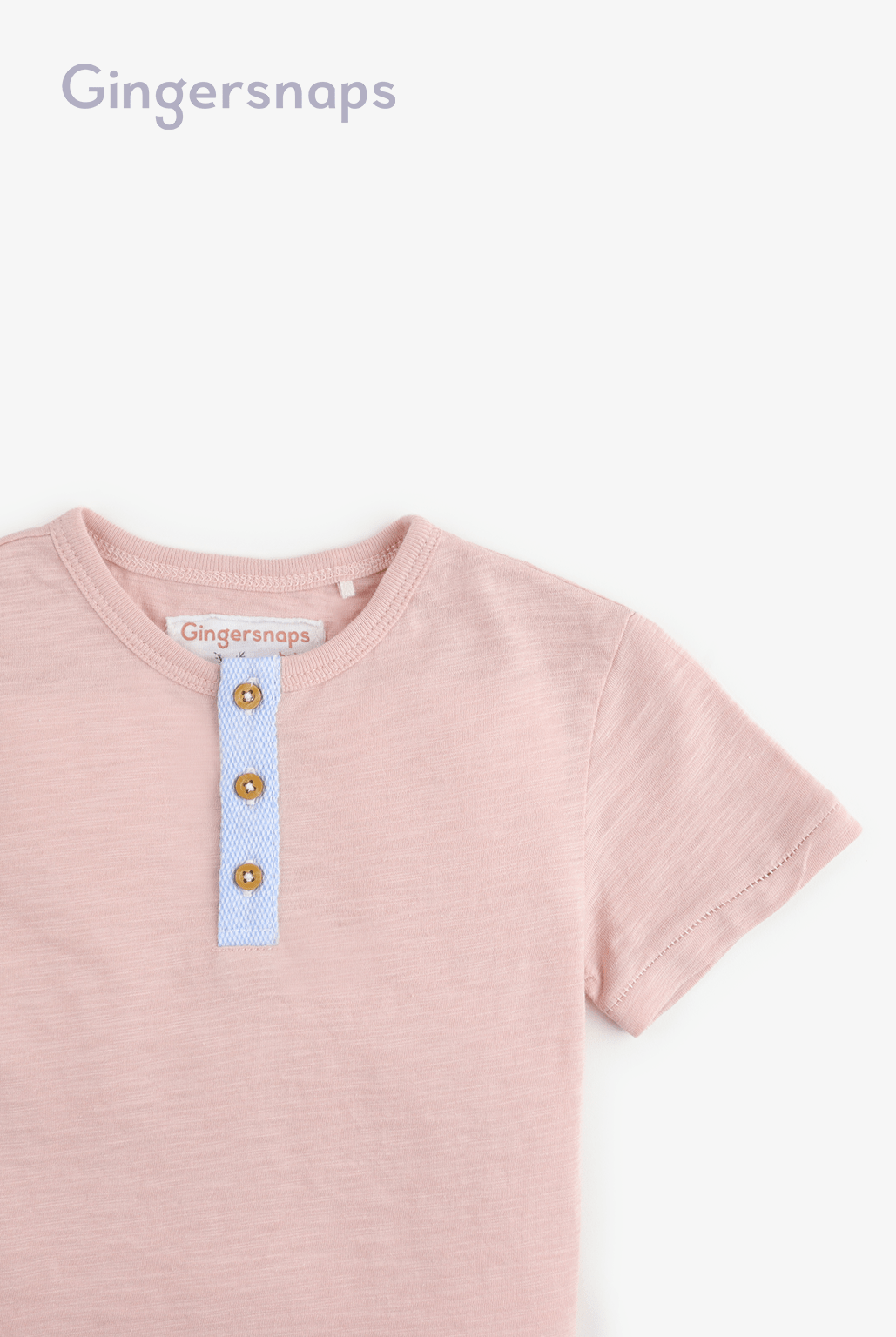 جينجرسنابس تي شيرت ولادي صيفي نص كم بياقة دائرية بأزرار أمامية وردي