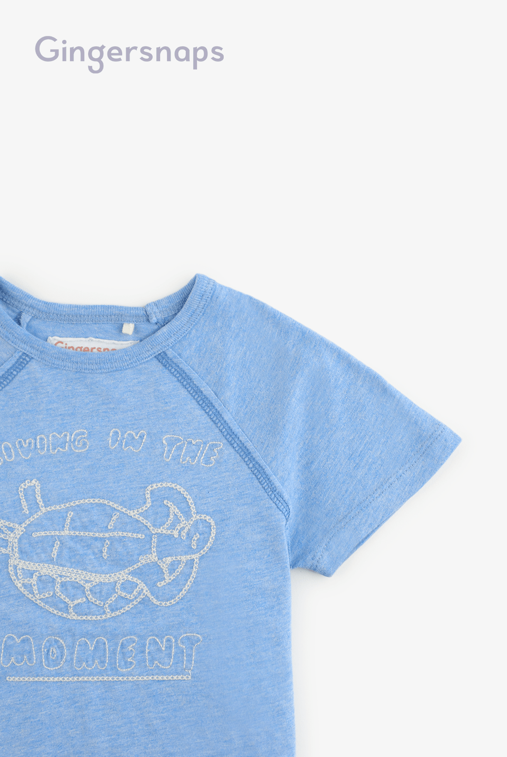 جينجرسنابس تي شيرت ولادي اطفالي صيفي بطبعة على الصدر بياقة دائرية أزرق