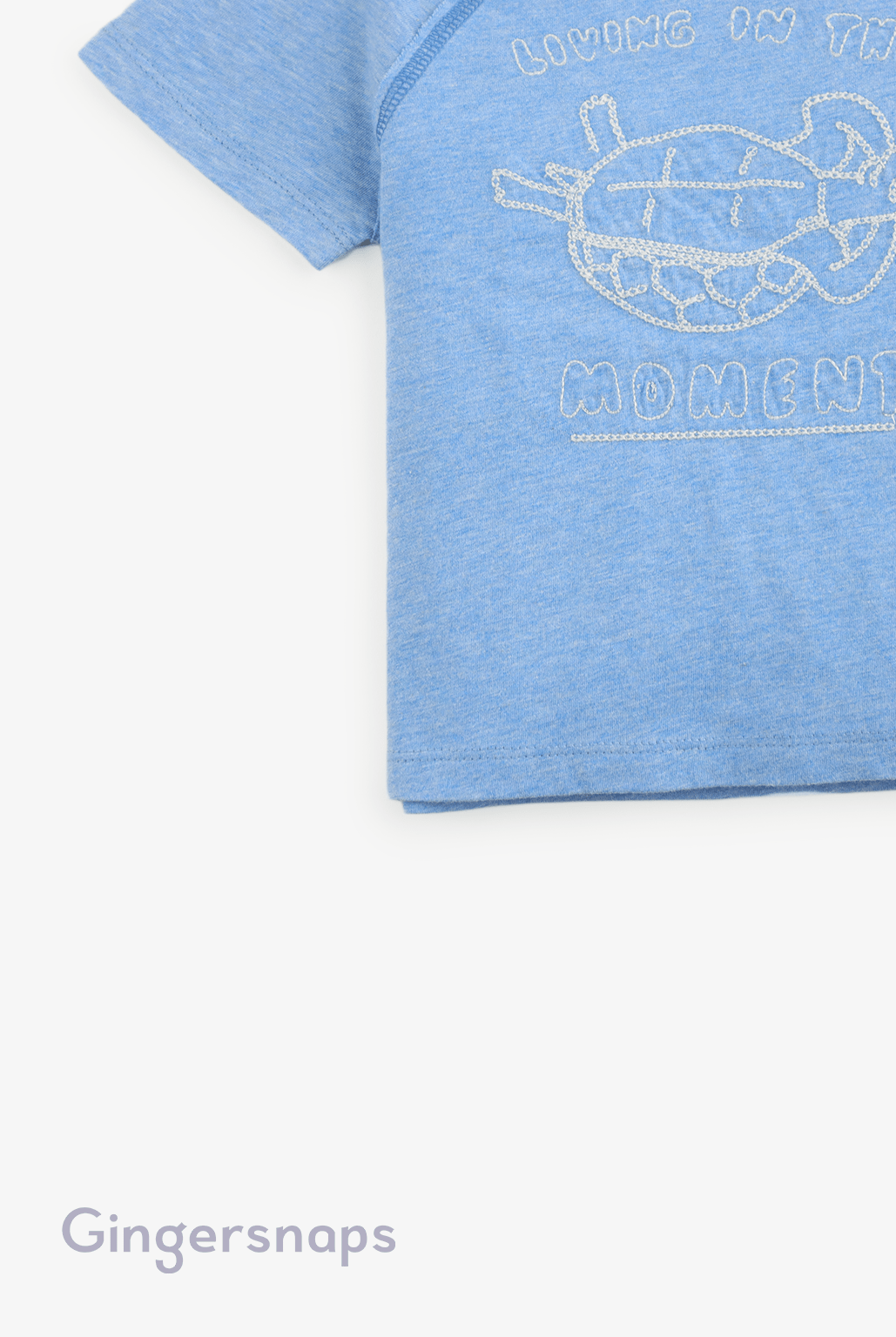 جينجرسنابس تي شيرت ولادي اطفالي صيفي بطبعة على الصدر بياقة دائرية أزرق