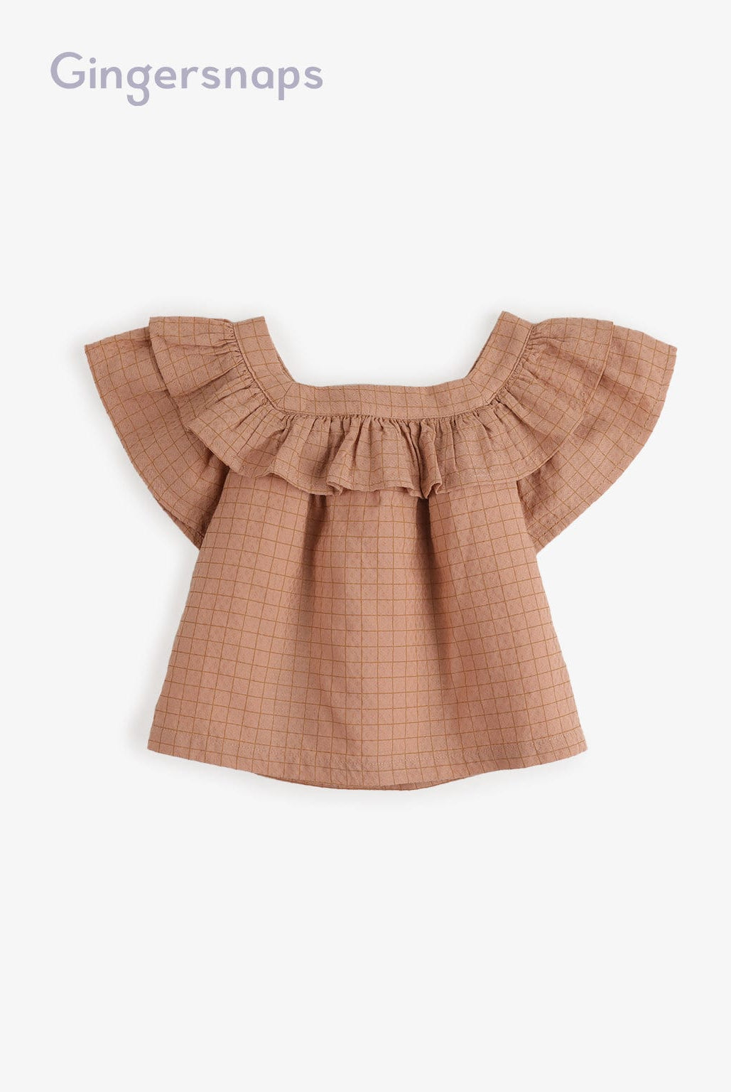 جينجرسنابس طقم بناتي بلوزة مربعات نص كم وشورت بفيونكة بني