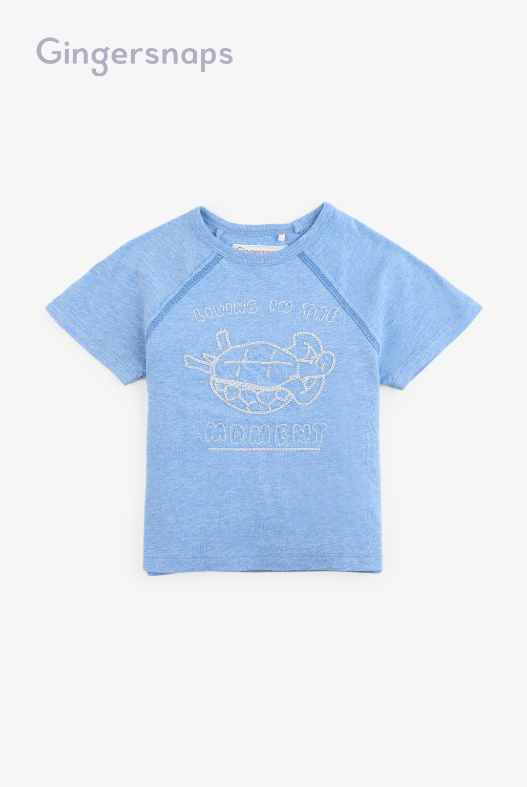 جينجرسنابس تي شيرت ولادي اطفالي صيفي بطبعة على الصدر بياقة دائرية أزرق