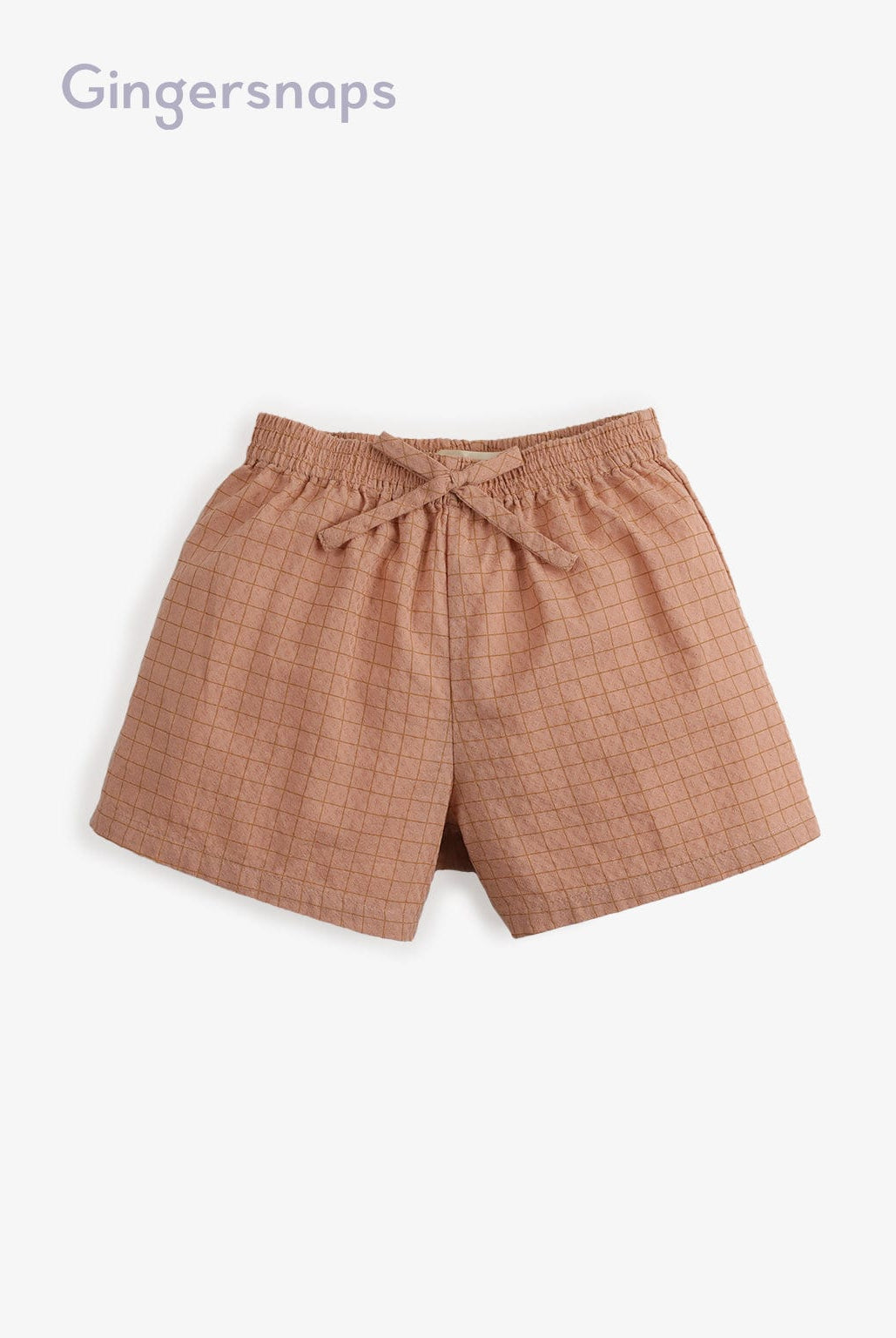 جينجرسنابس طقم بناتي بلوزة مربعات نص كم وشورت بفيونكة بني