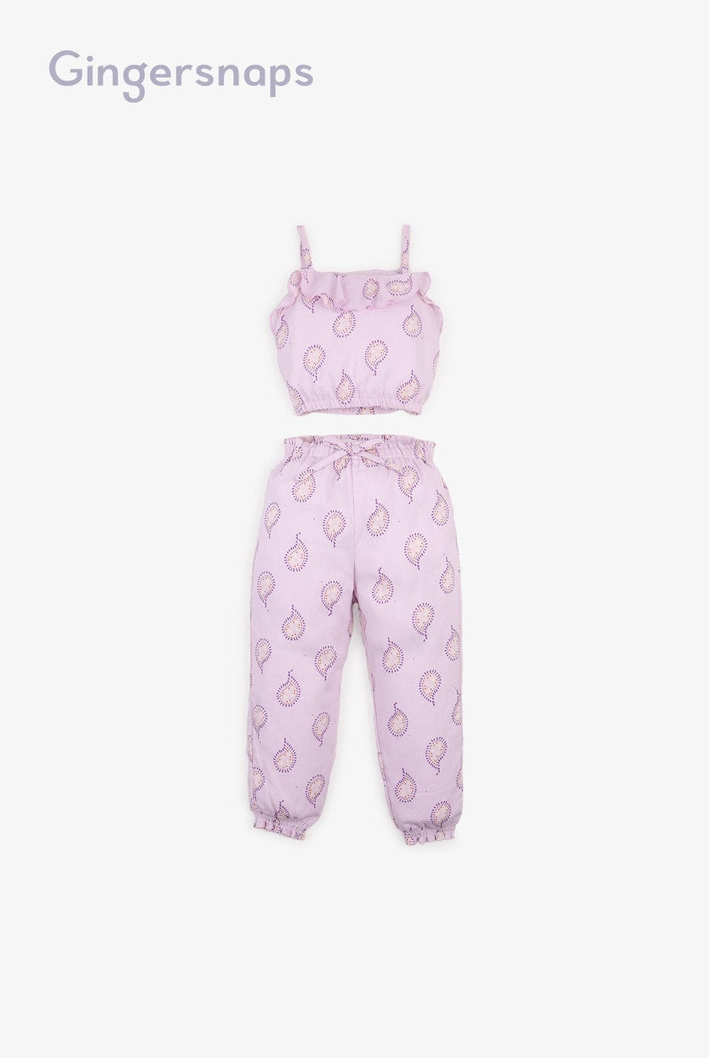 جينجرسنابس طقم بناتي توب حمالات وبنطلون منقوش أرجواني