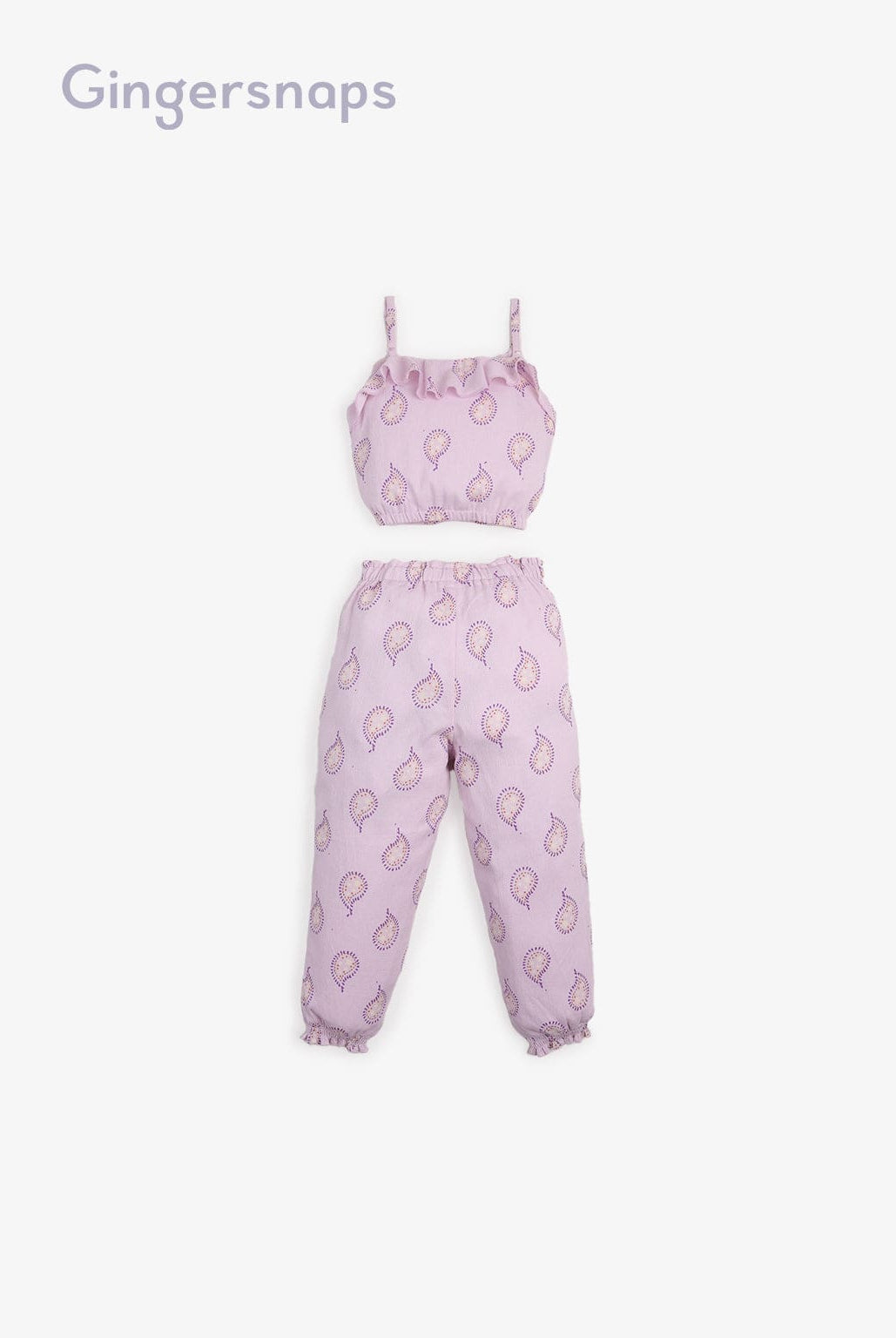 جينجرسنابس طقم بناتي توب حمالات وبنطلون منقوش أرجواني