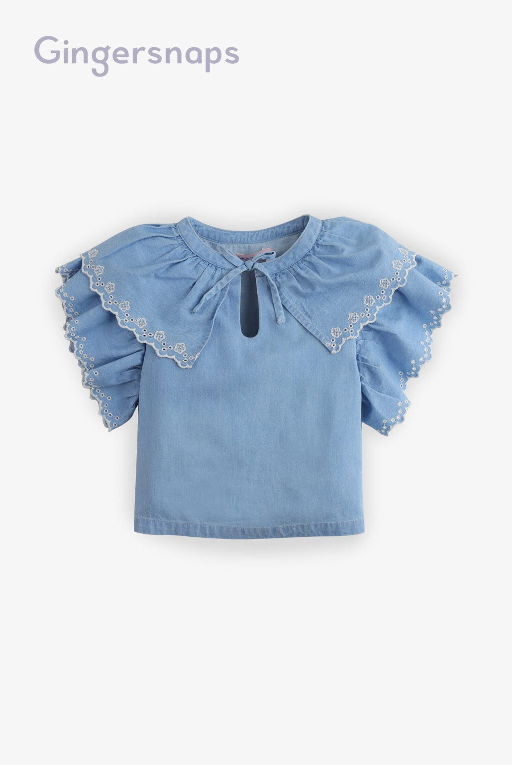 جينجرسنابس بلوزة سادة مطرزة من الأطراف على شكل فراشة بناتي أزرق