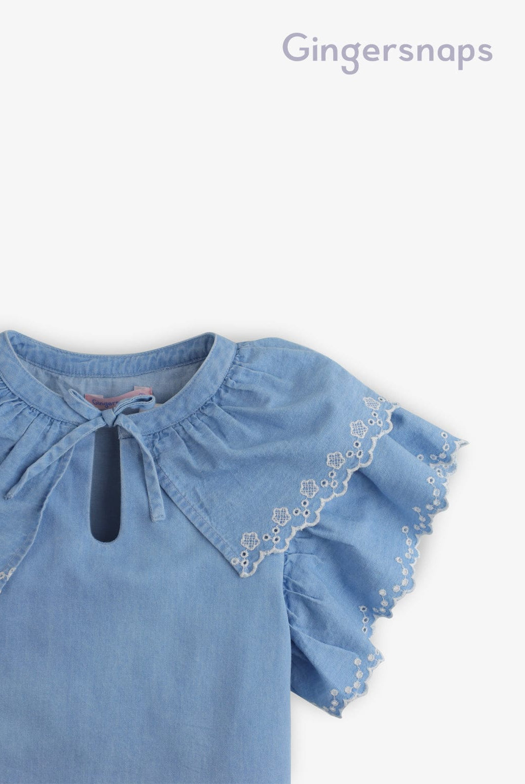 جينجرسنابس بلوزة سادة مطرزة من الأطراف على شكل فراشة بناتي أزرق