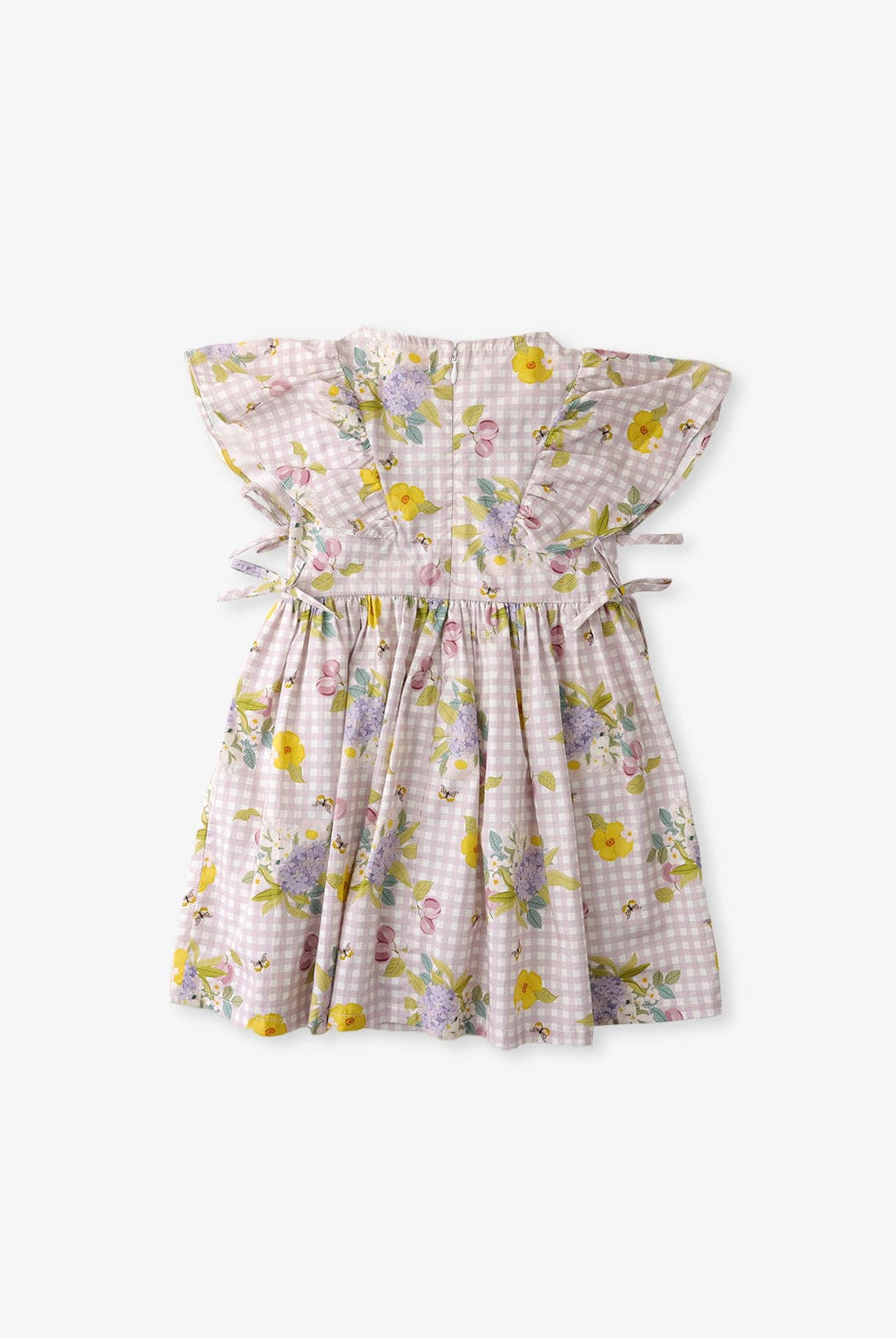 جينجرسنابس فستان مربعات مع نقشة ورد مخصر كم قصير بناتي متعدد الألوان