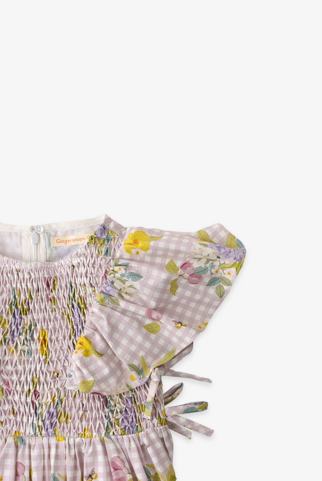 جينجرسنابس فستان مربعات مع نقشة ورد مخصر كم قصير بناتي متعدد الألوان