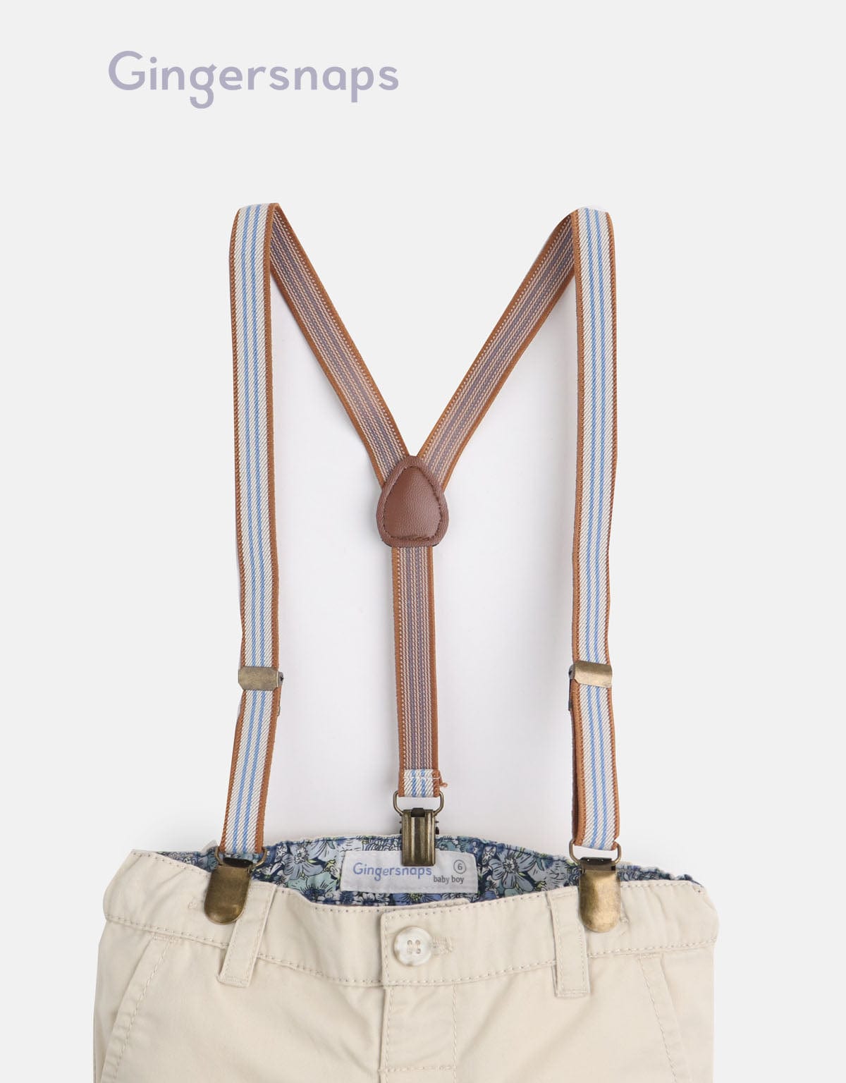 جينجرسنابس بنطال اولادي للرضع سادة بثنية من الأسفل بحمالات بيج