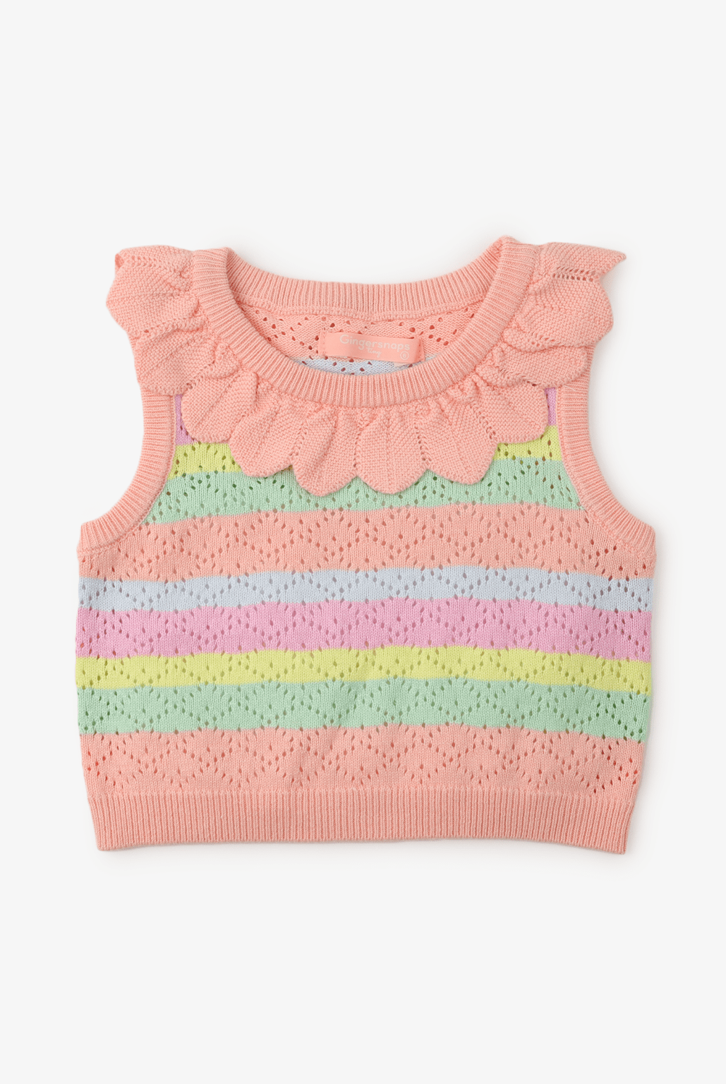 جينجرسنابس توب أطفال خرم كت بكشكشة على الياقة بناتي متعدد الألوان