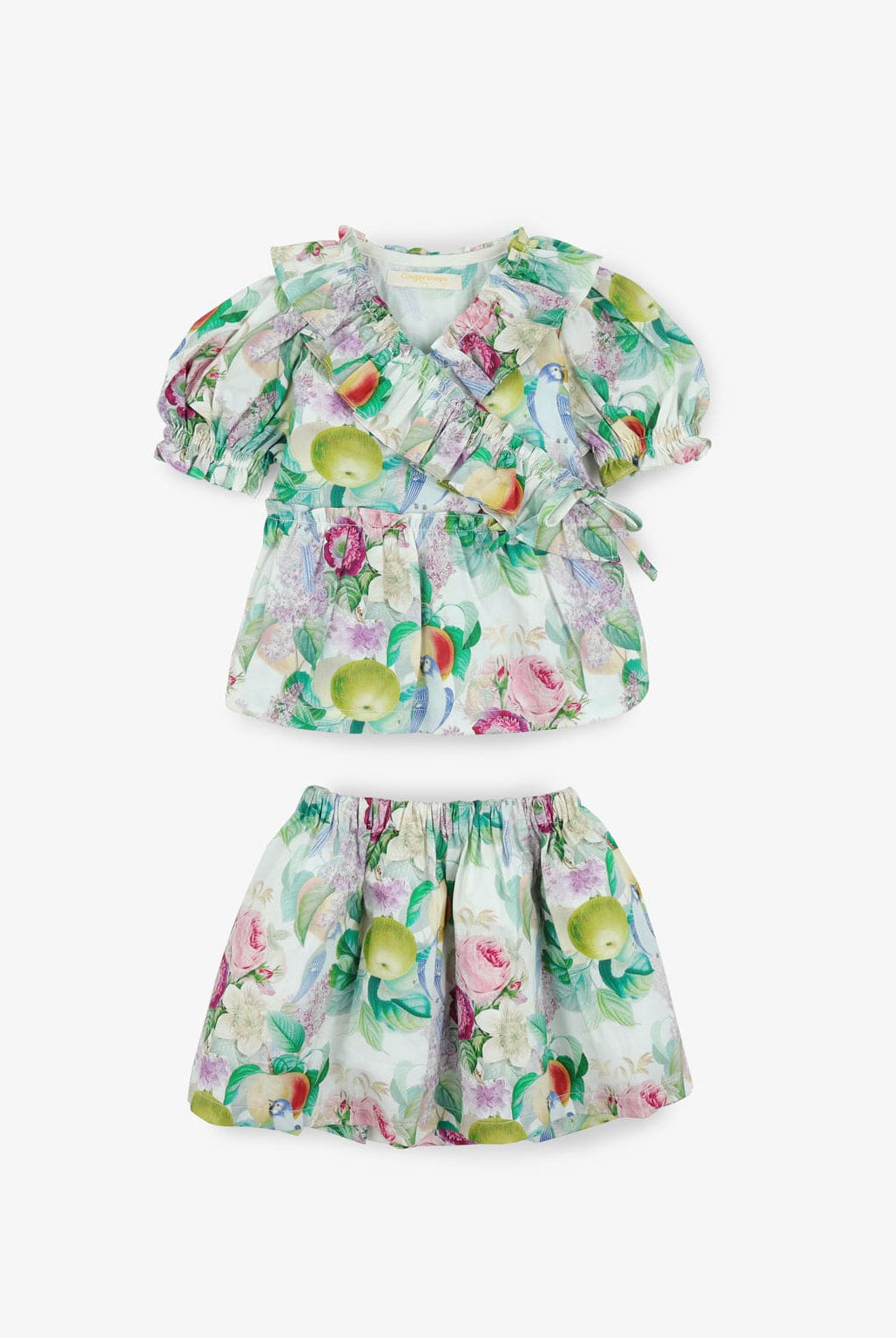 جينجرسنابس طقم بناتي بلوزة منقوشة كم قصير وتنورة متعدد الألوان