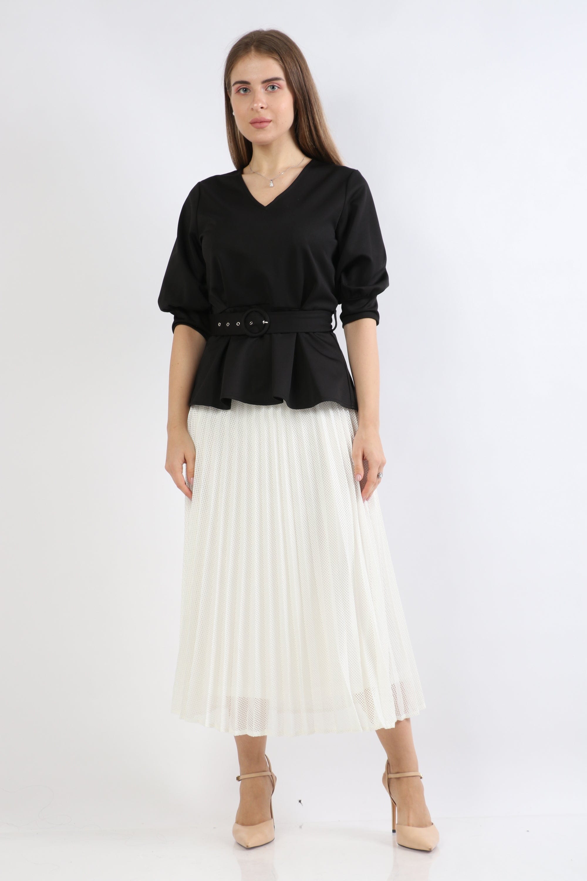 نتشي بلوزة حريرية ملحقة بحزام