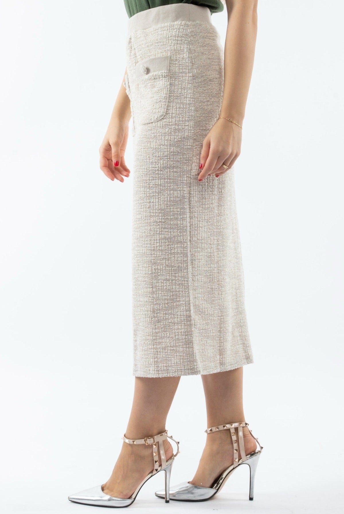 نتشي تنورة ميدي بوليستر مصممه بجيوب أمامية وخصر مطاط