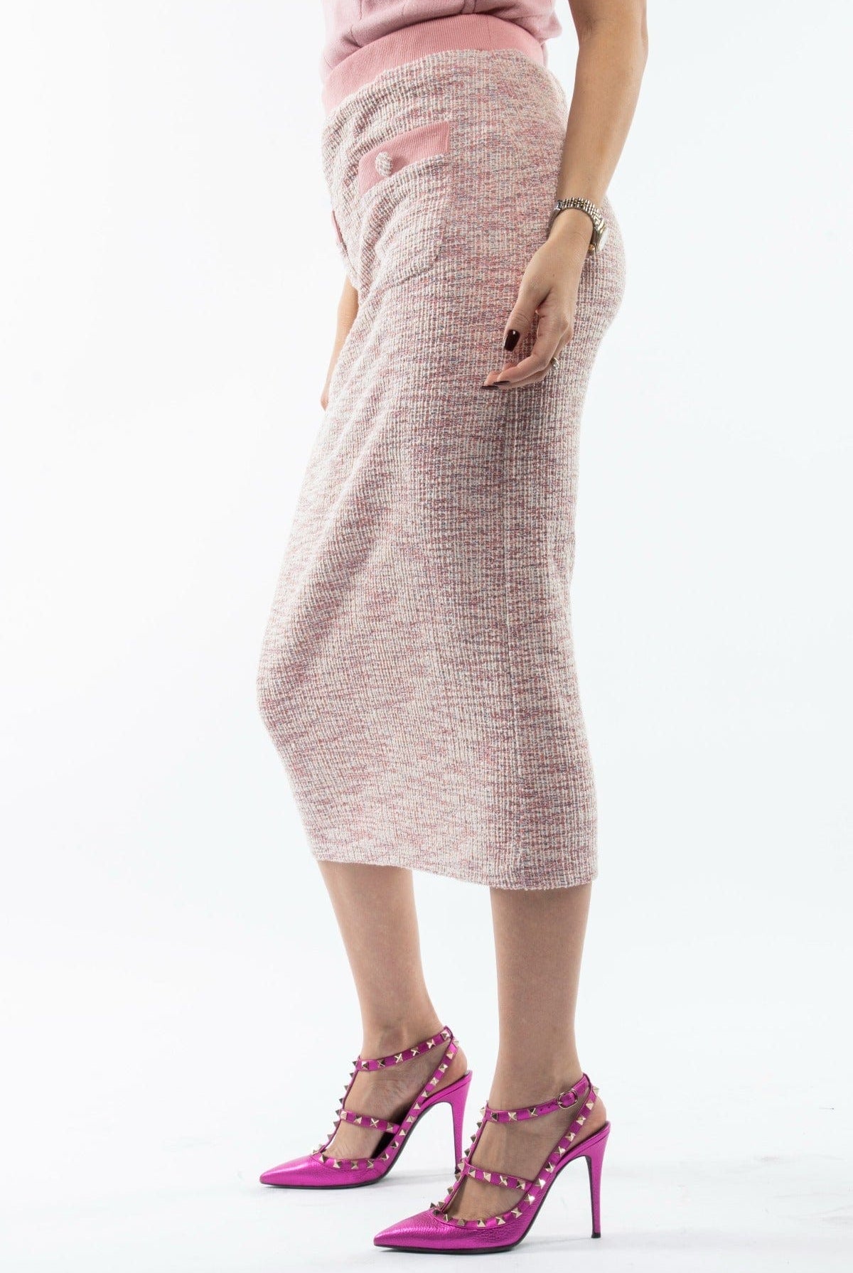 نتشي تنورة ميدي بوليستر مصممه بجيوب أمامية وخصر مطاط