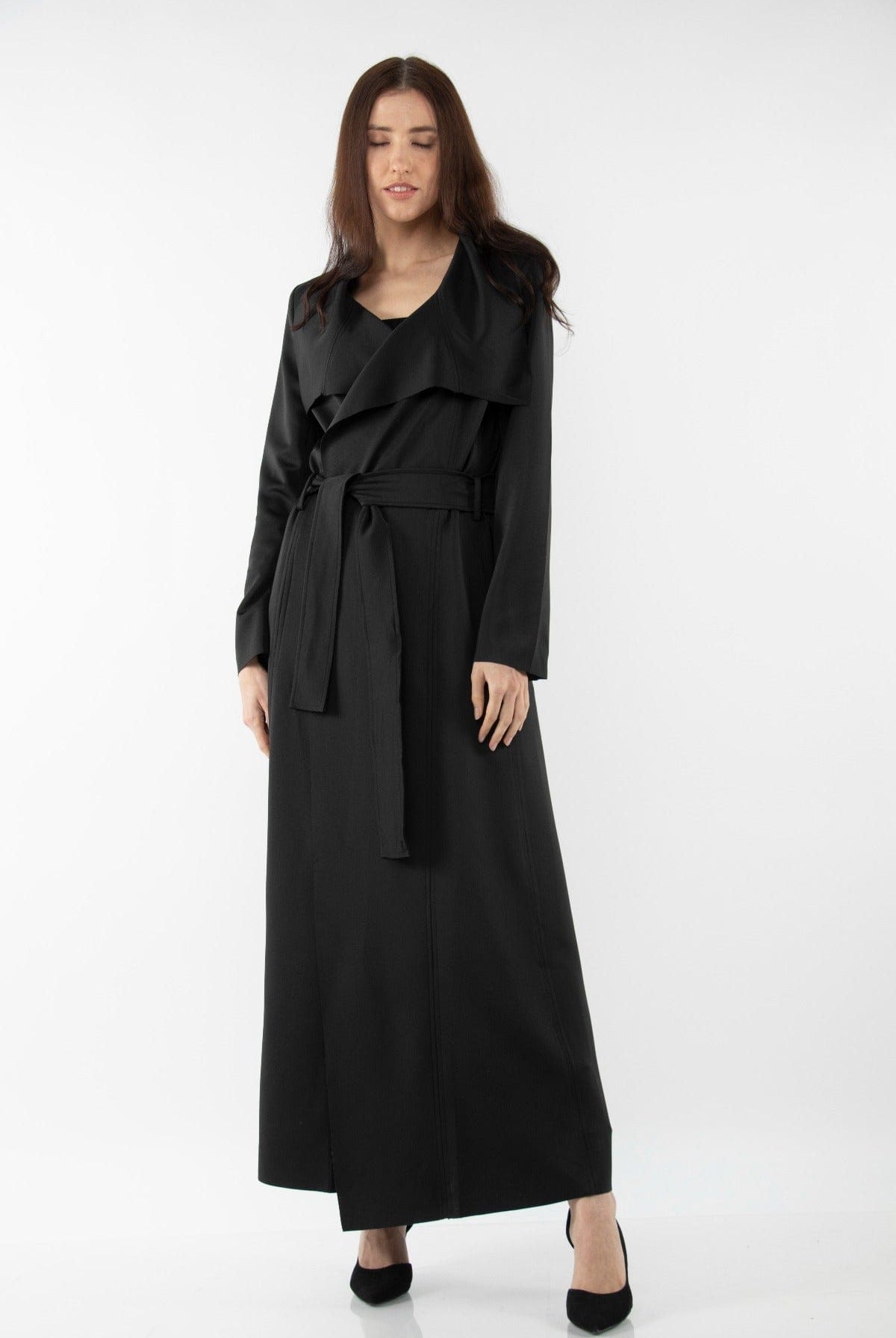 نتشي معطف رسمي طويل كم طويل برباط