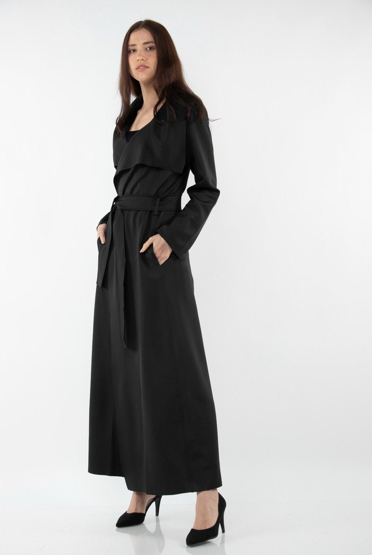 نتشي معطف رسمي طويل كم طويل برباط