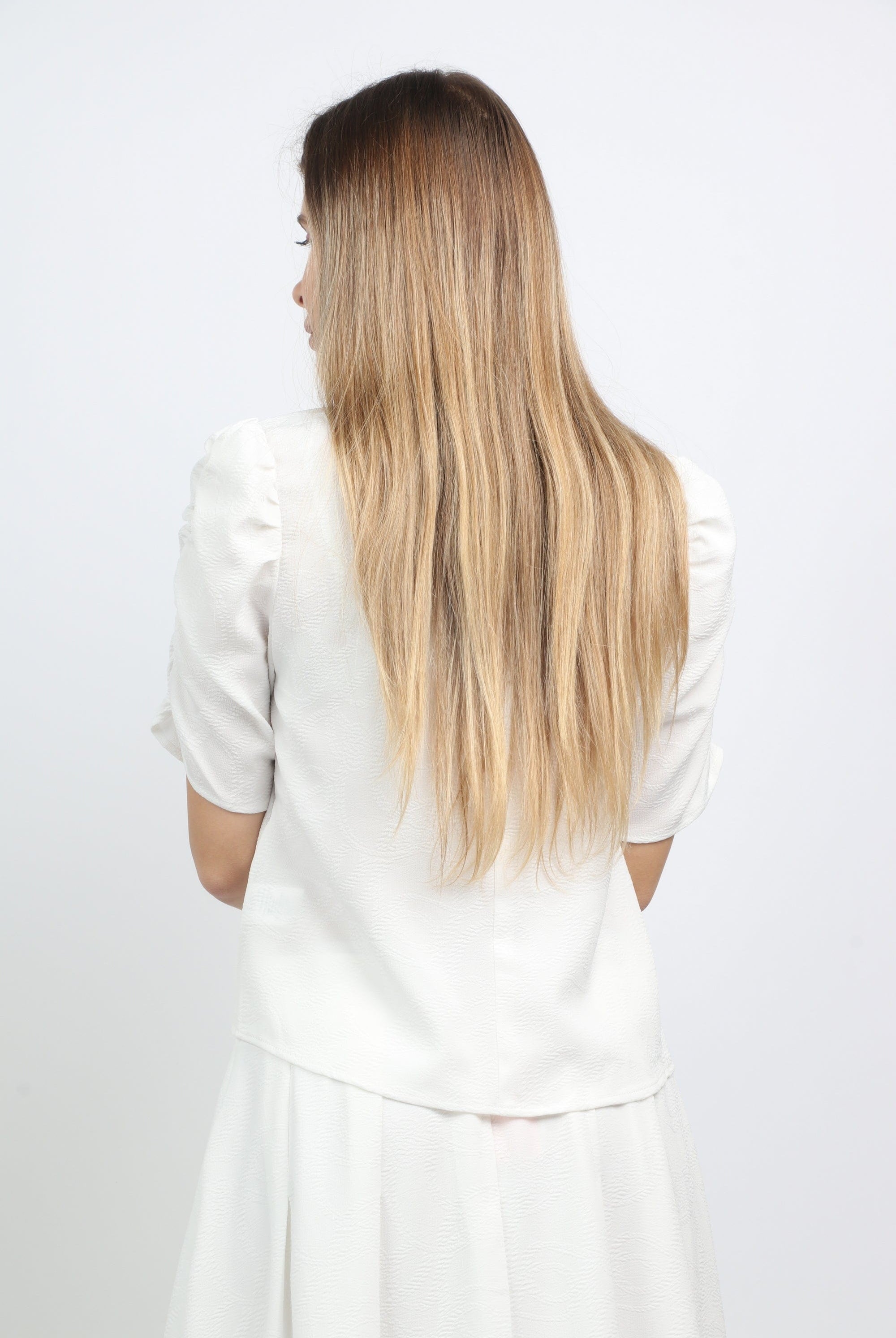 نتشي بلوزة رسمية سادة كم قصير مكشكش نسائي