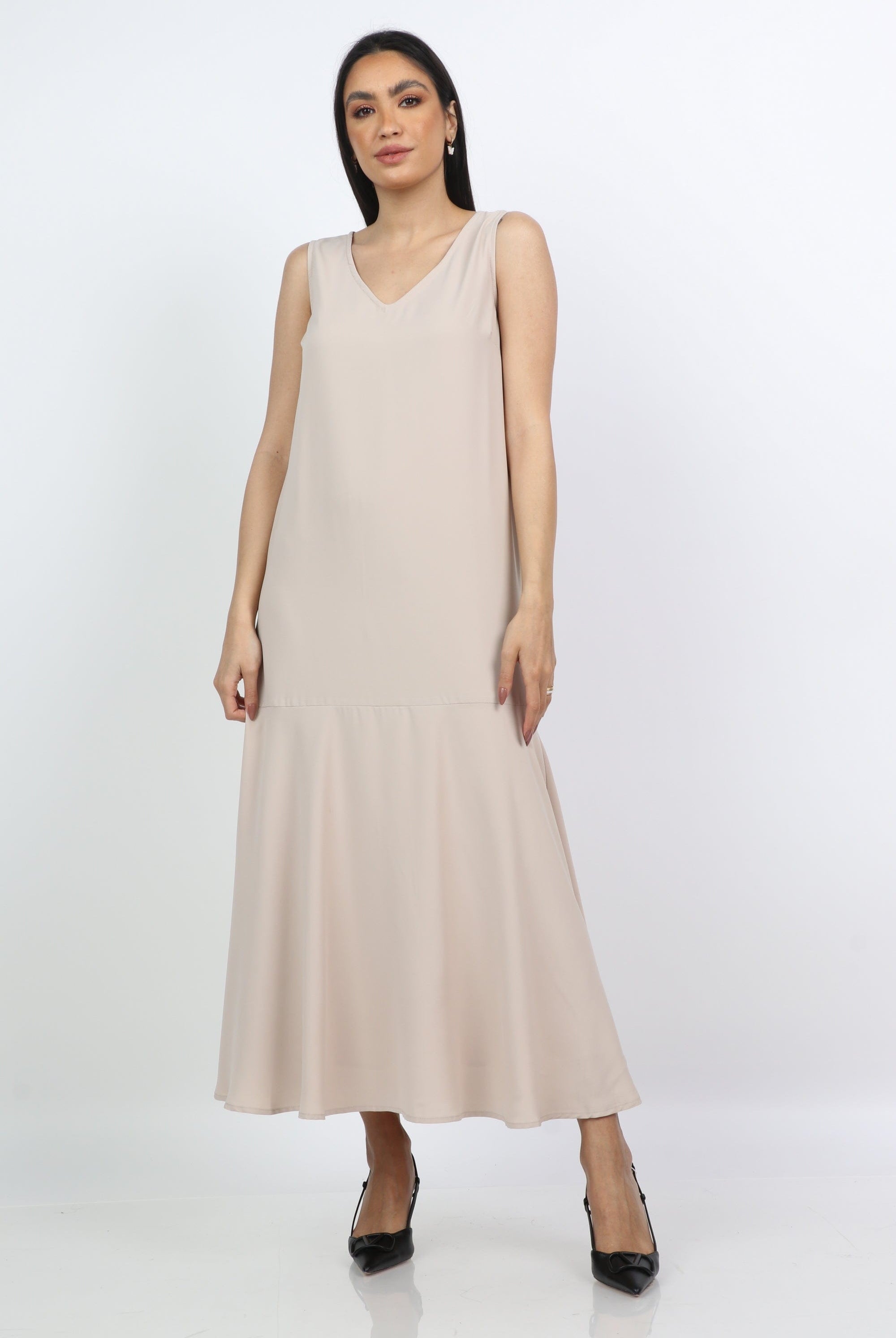 نتشي فستان طويل سادة واسع بدون كم