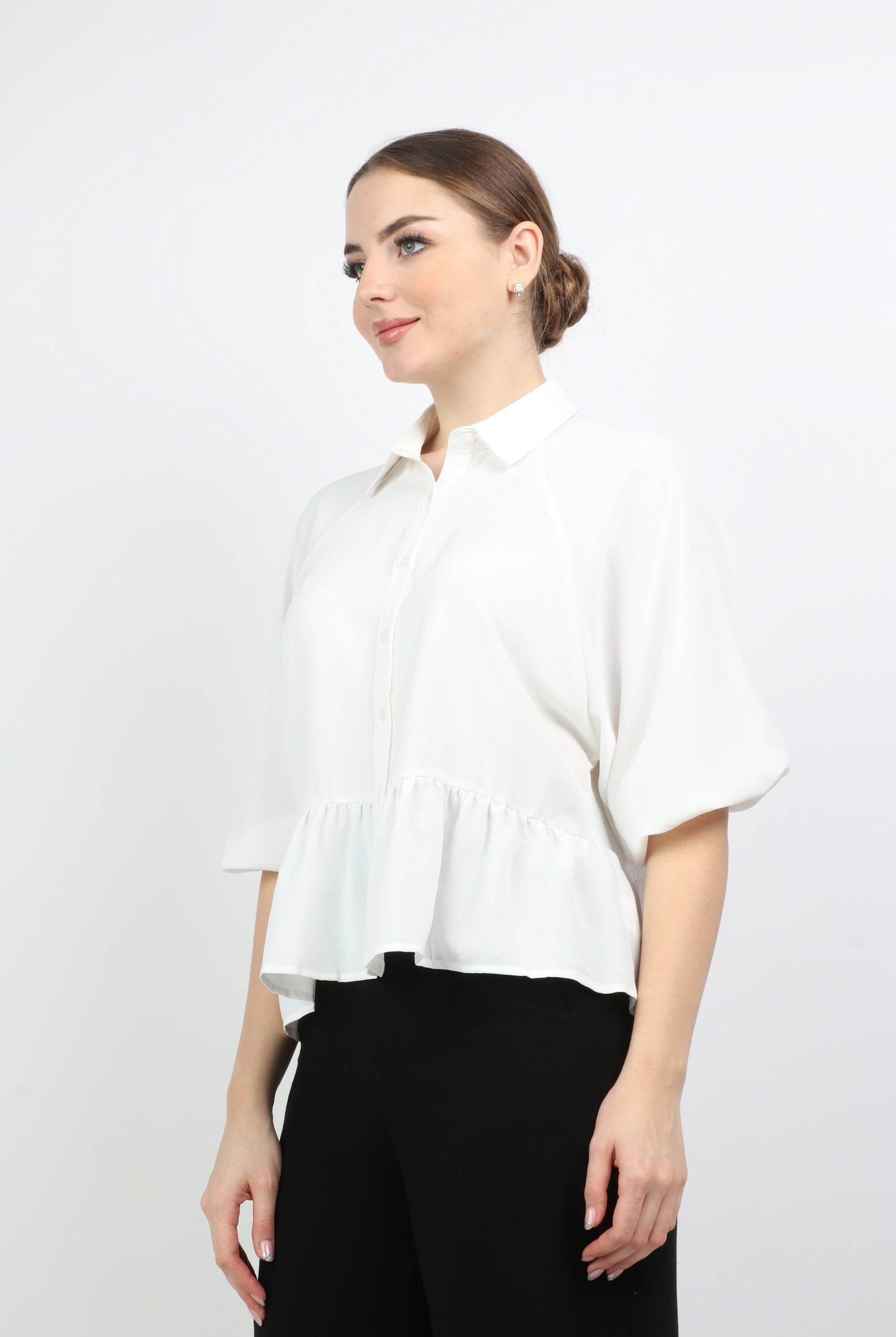 نتشي بلوزة بأزرار أمامية 3/4 كم بف نسائي