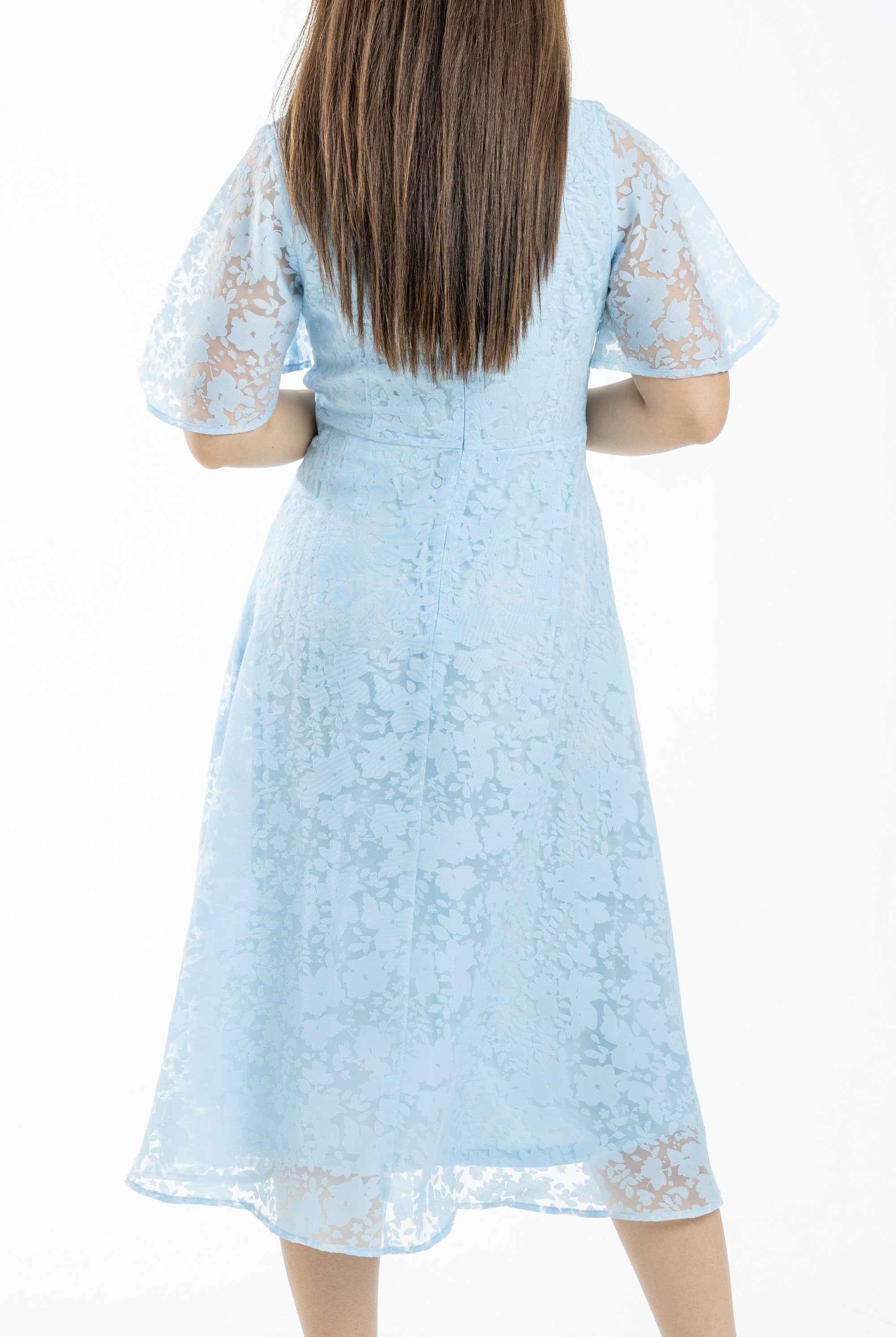 نتشي فستان نسائي ميدي نص كم شيفون