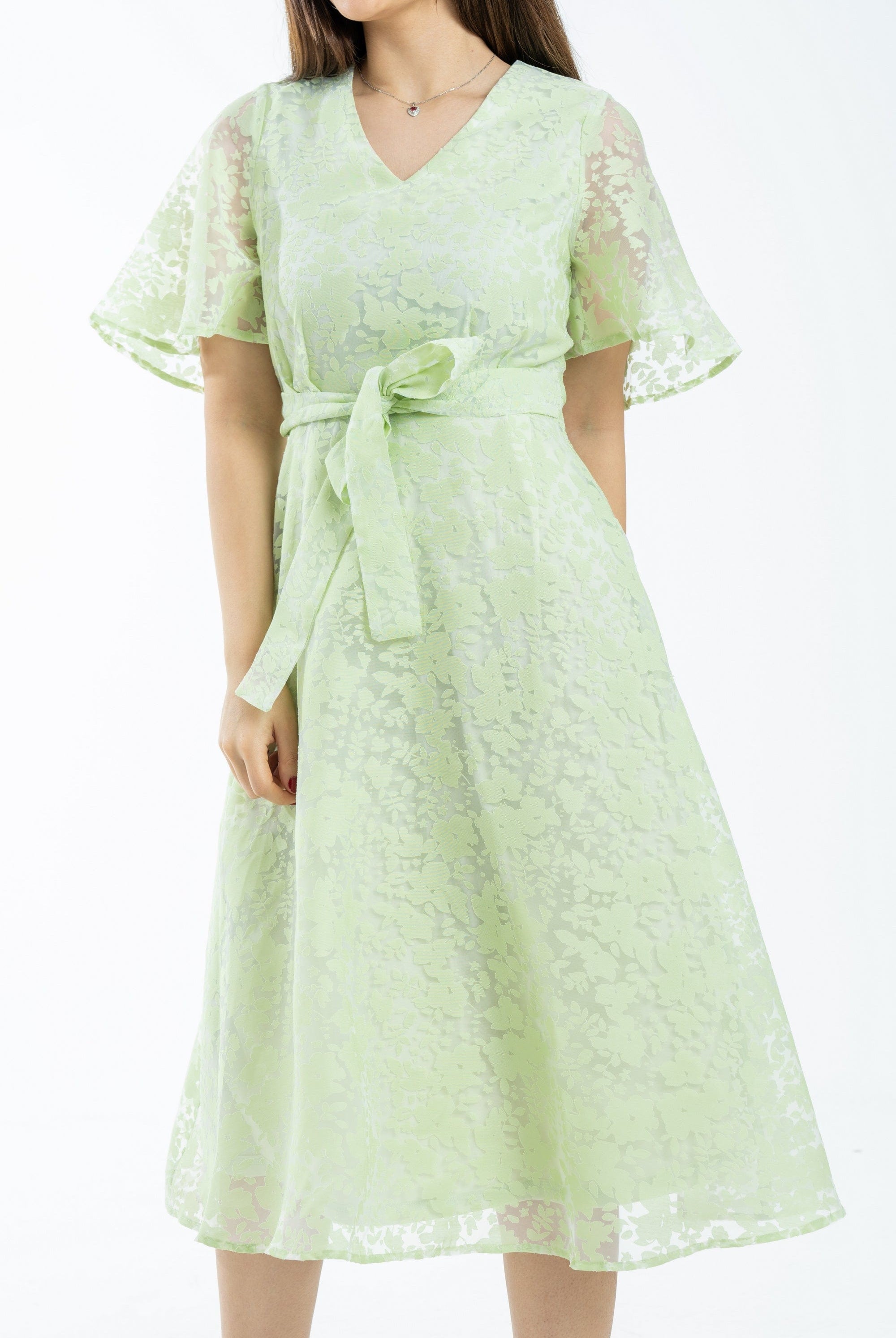 نتشي فستان نسائي ميدي نص كم شيفون