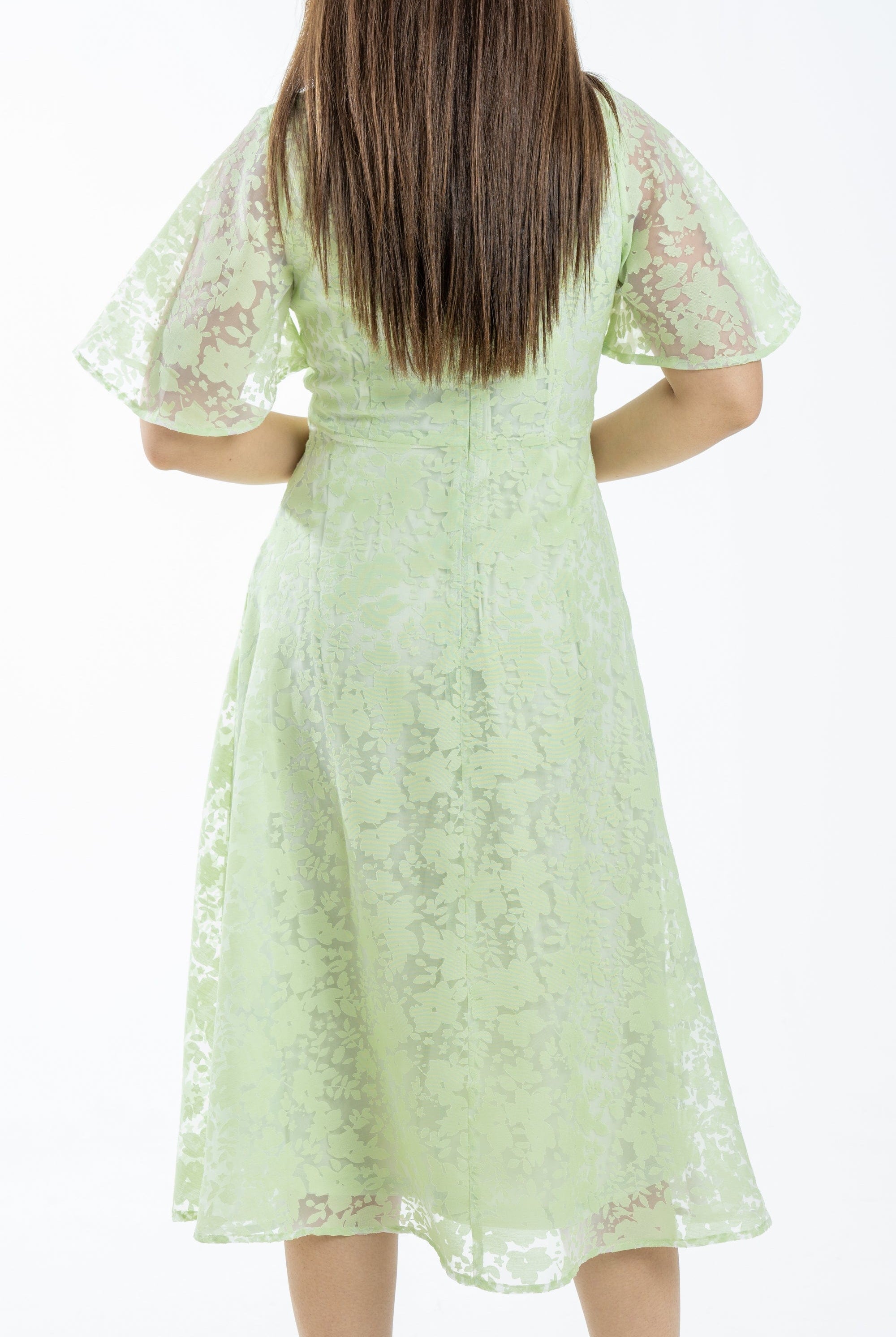 نتشي فستان نسائي ميدي نص كم شيفون