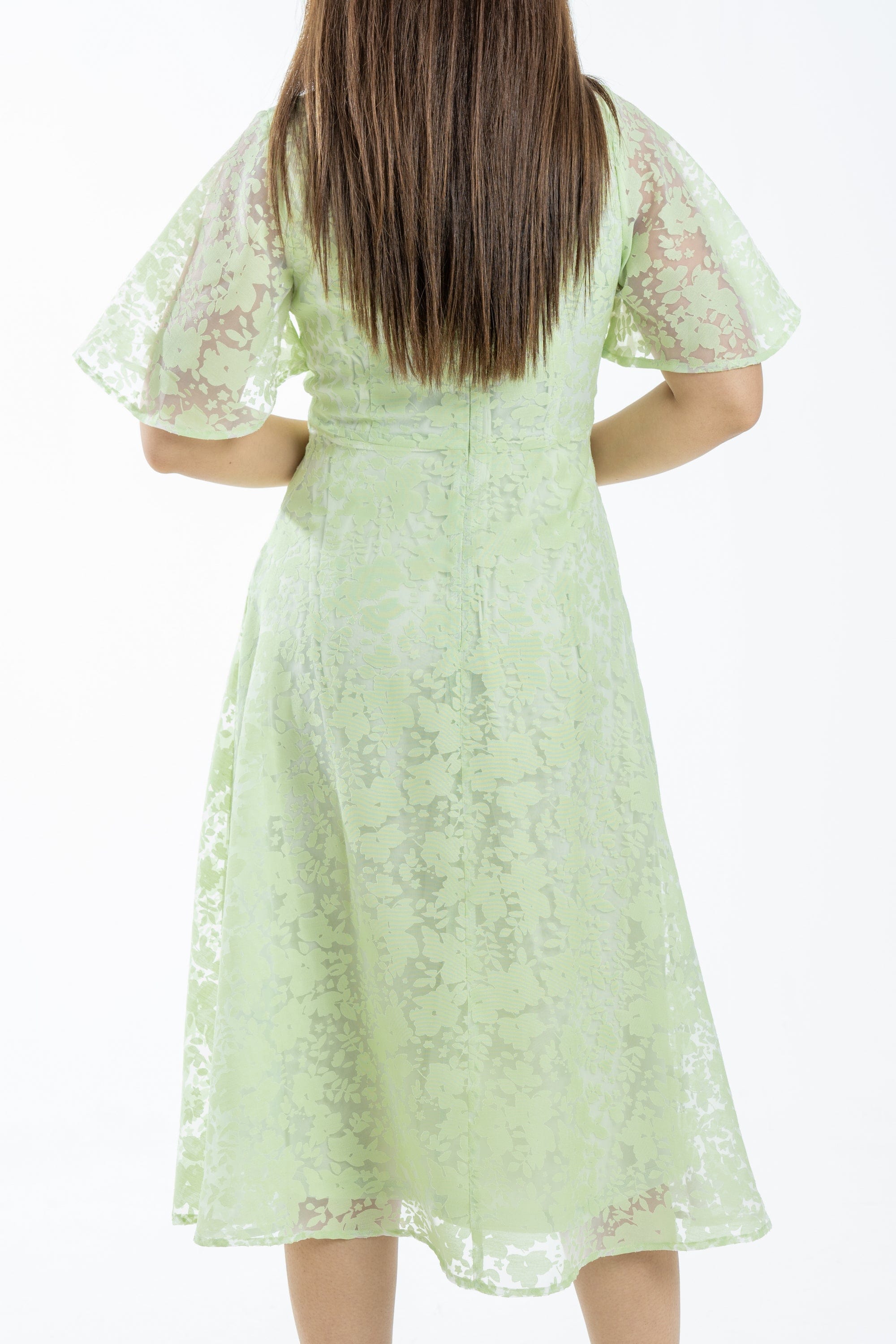 نتشي فستان نسائي ميدي نص كم شيفون