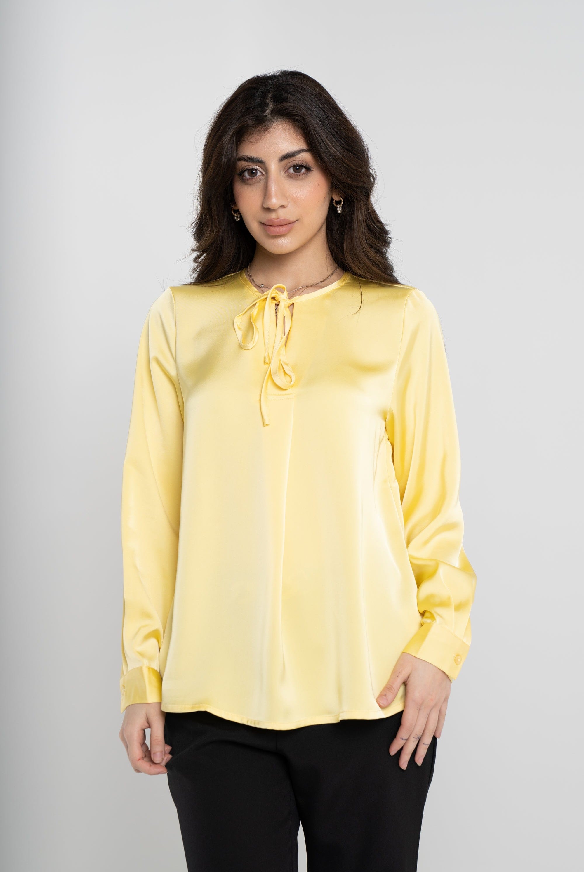 نتشي بلوزة سادة كلاسيك كم طويل بف نسائي