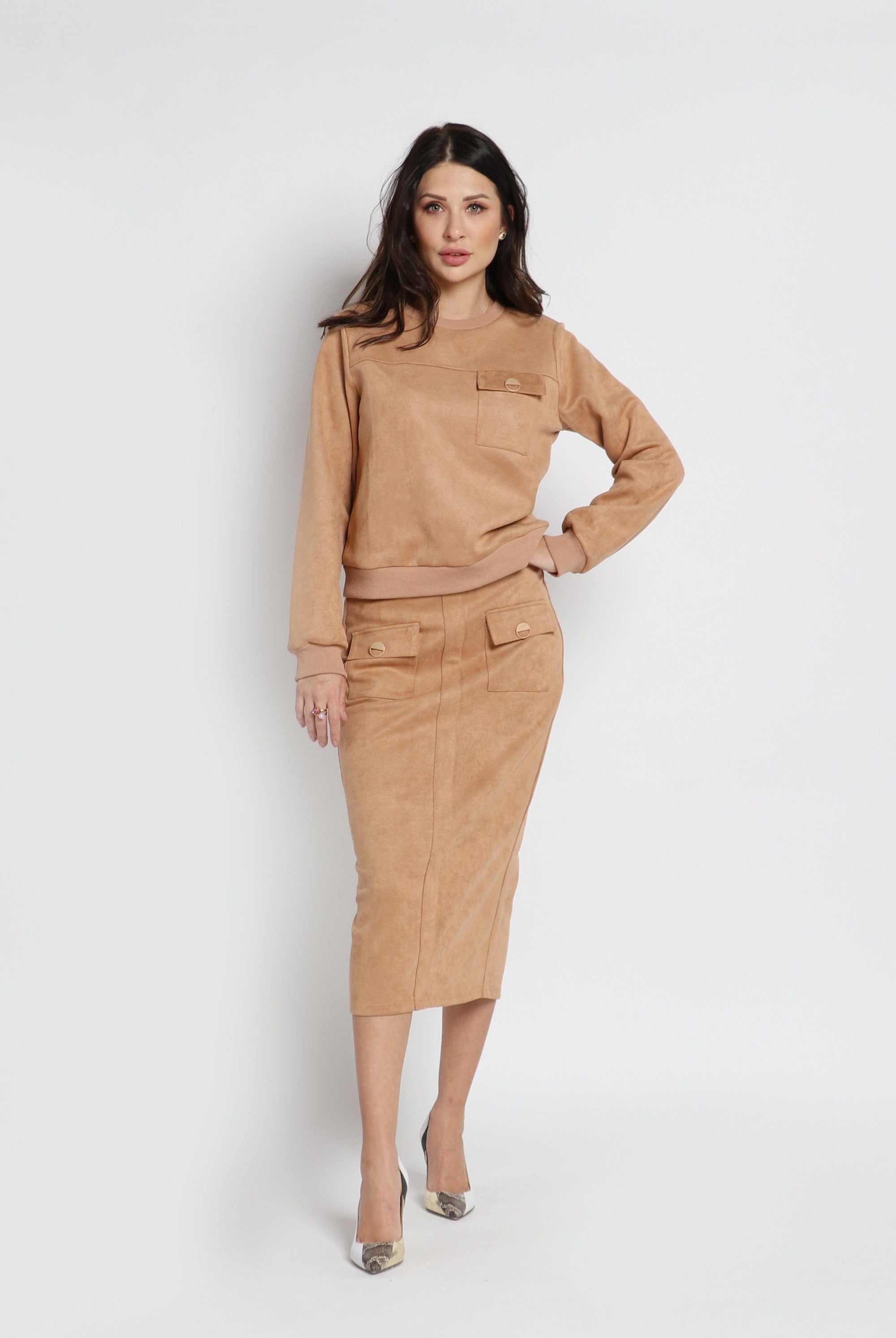 نتشي تنورة ميدي خصر مرتفع مضلع جملي