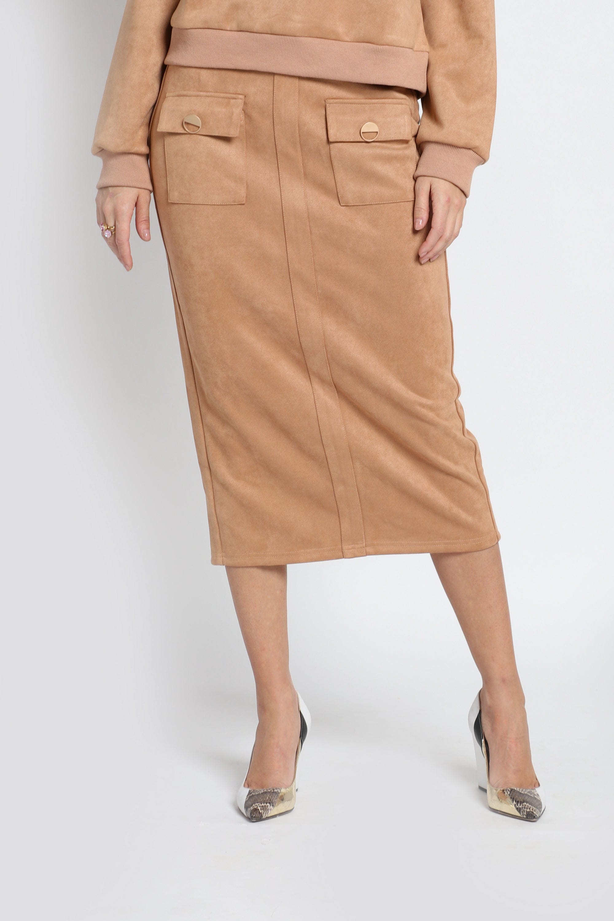 نتشي تنورة ميدي خصر مرتفع مضلع جملي