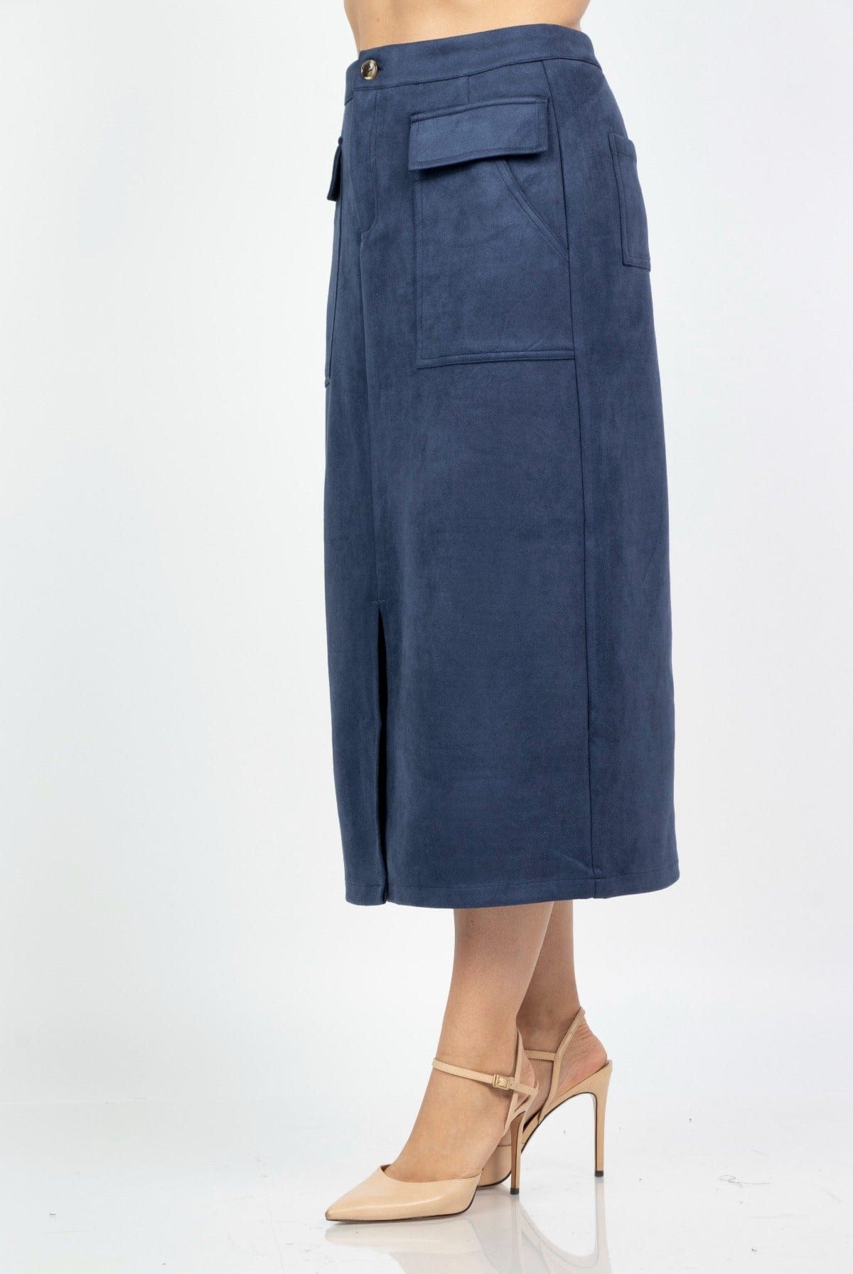 نتشي تنورة ميدي سادة بجيوب واسعة وزر غلق