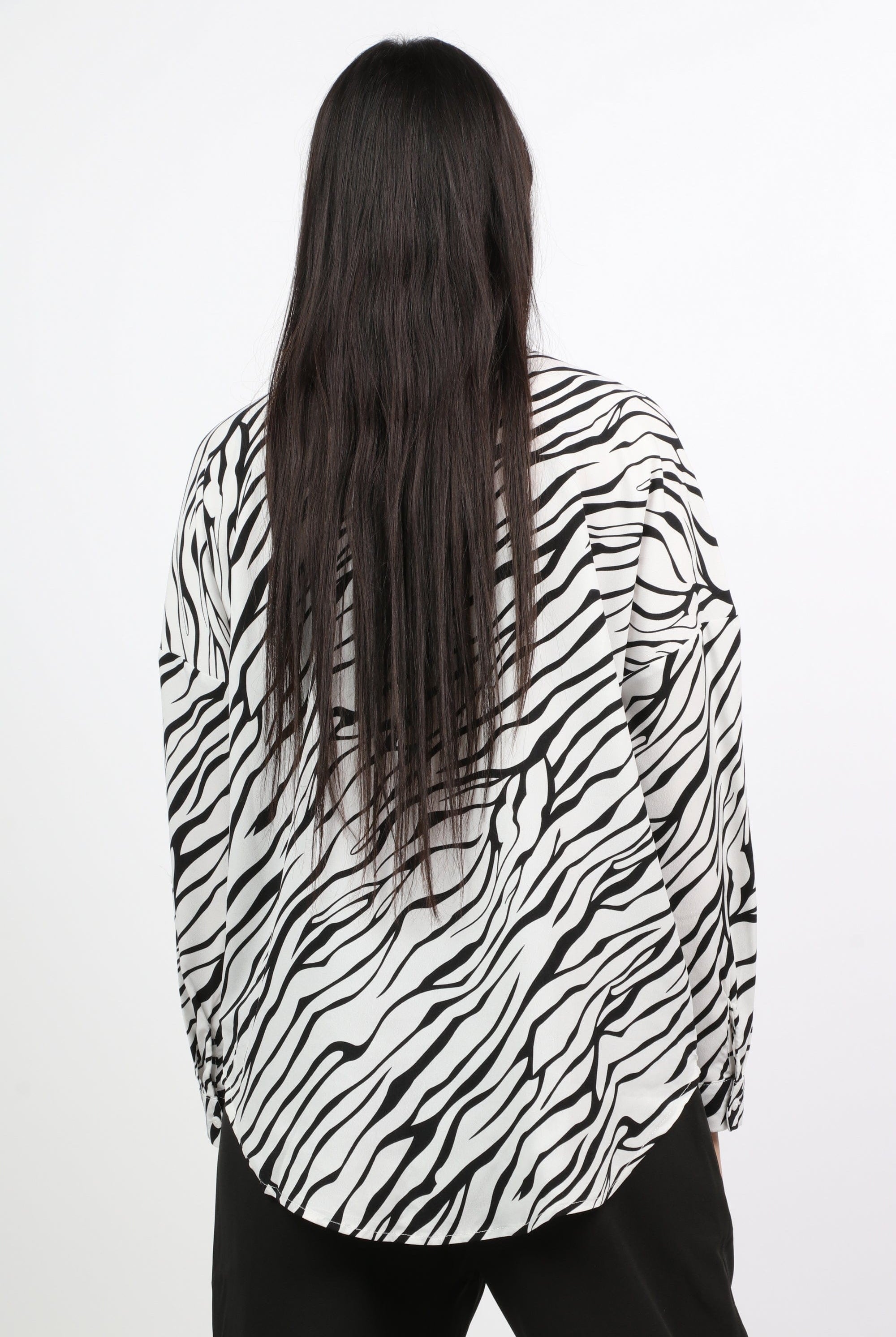 نتشي قميص كاجوال نقشة زيبرا كم طويل نسائي