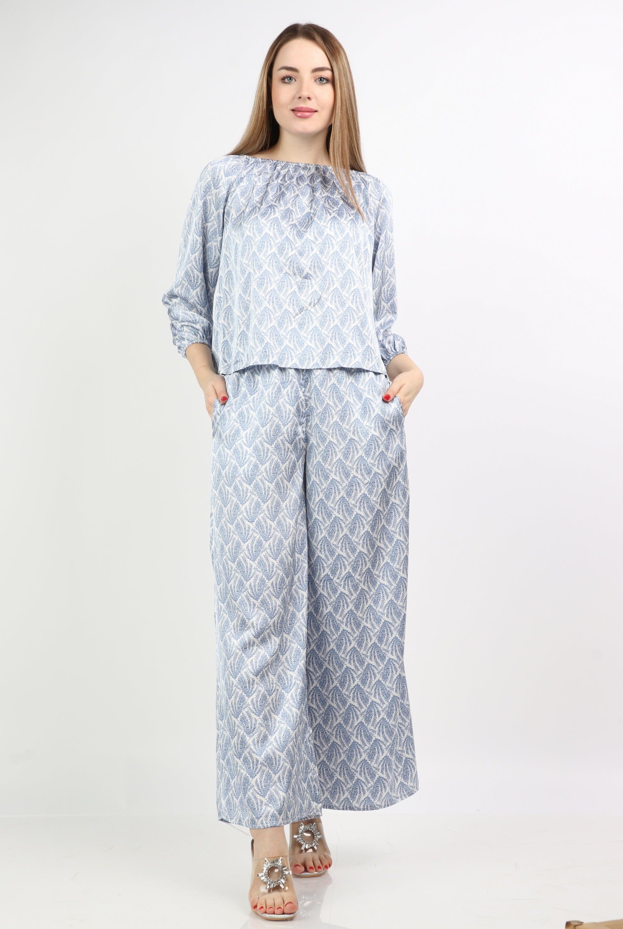 نتشي بلوزة منقوشة رقبة دائرية 3/4 كم نسائي