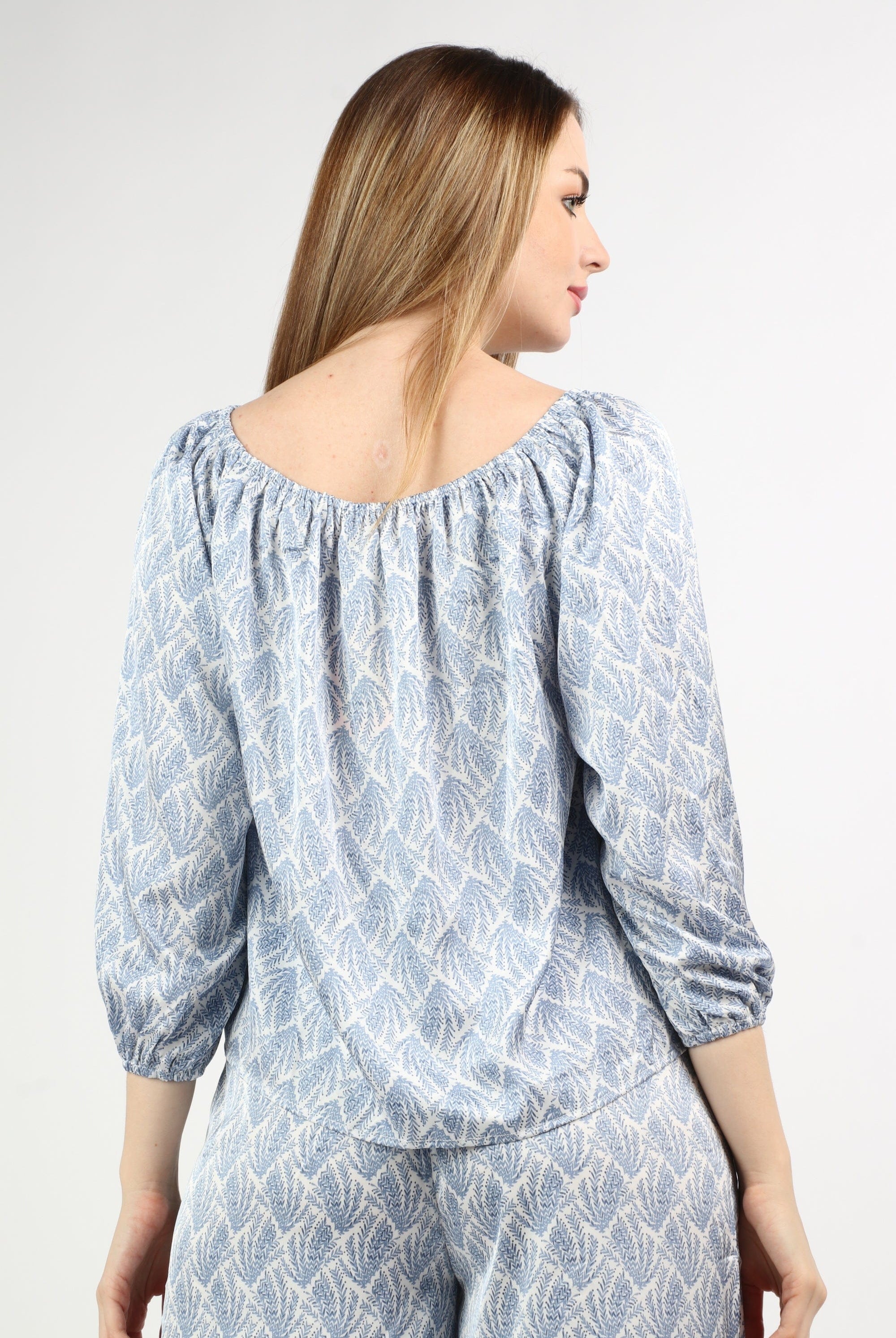 نتشي بلوزة منقوشة رقبة دائرية 3/4 كم نسائي