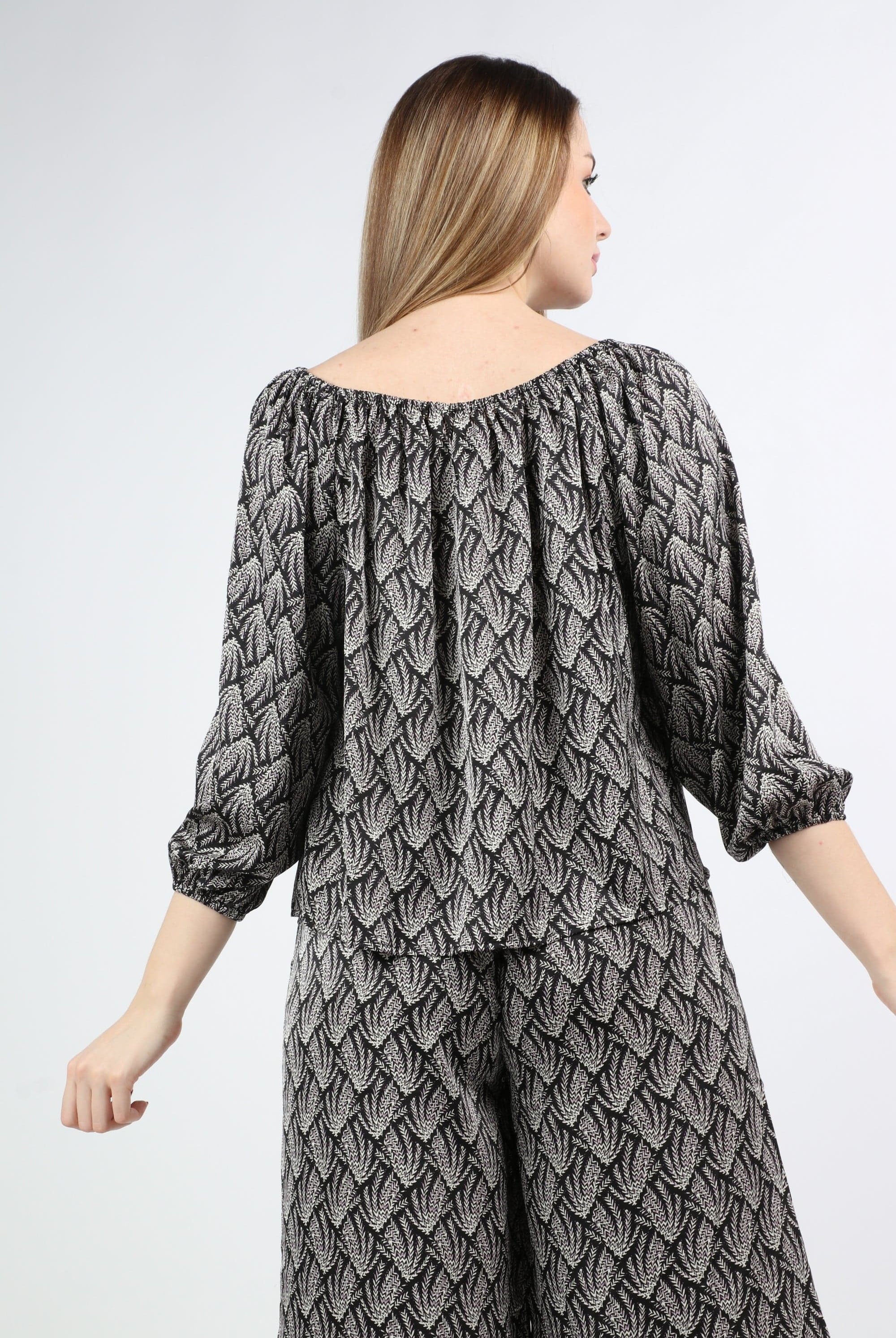 نتشي بلوزة منقوشة رقبة دائرية 3/4 كم نسائي