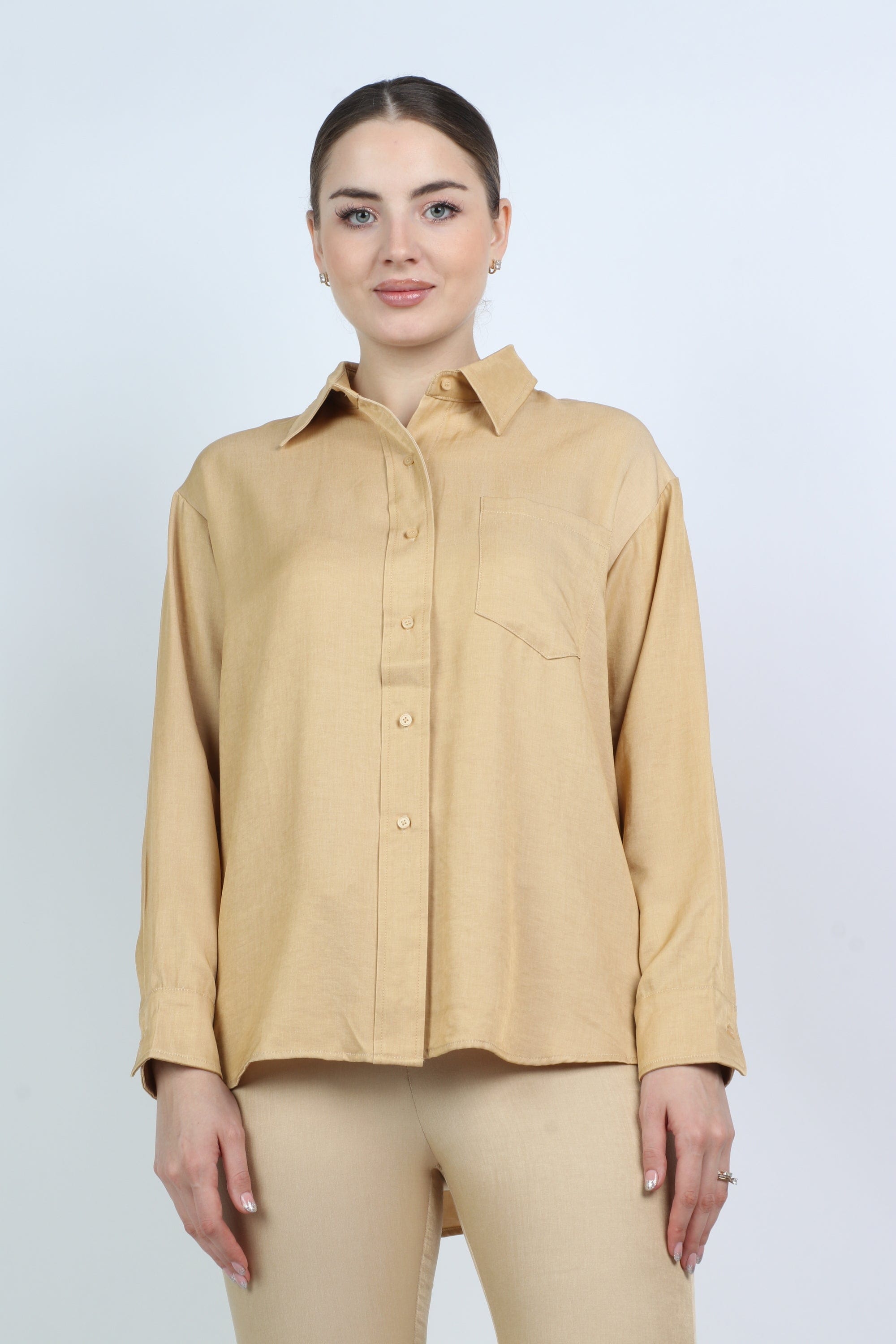 نتشي قميص كلاسيك رسمي سادة كم طويل نسائي