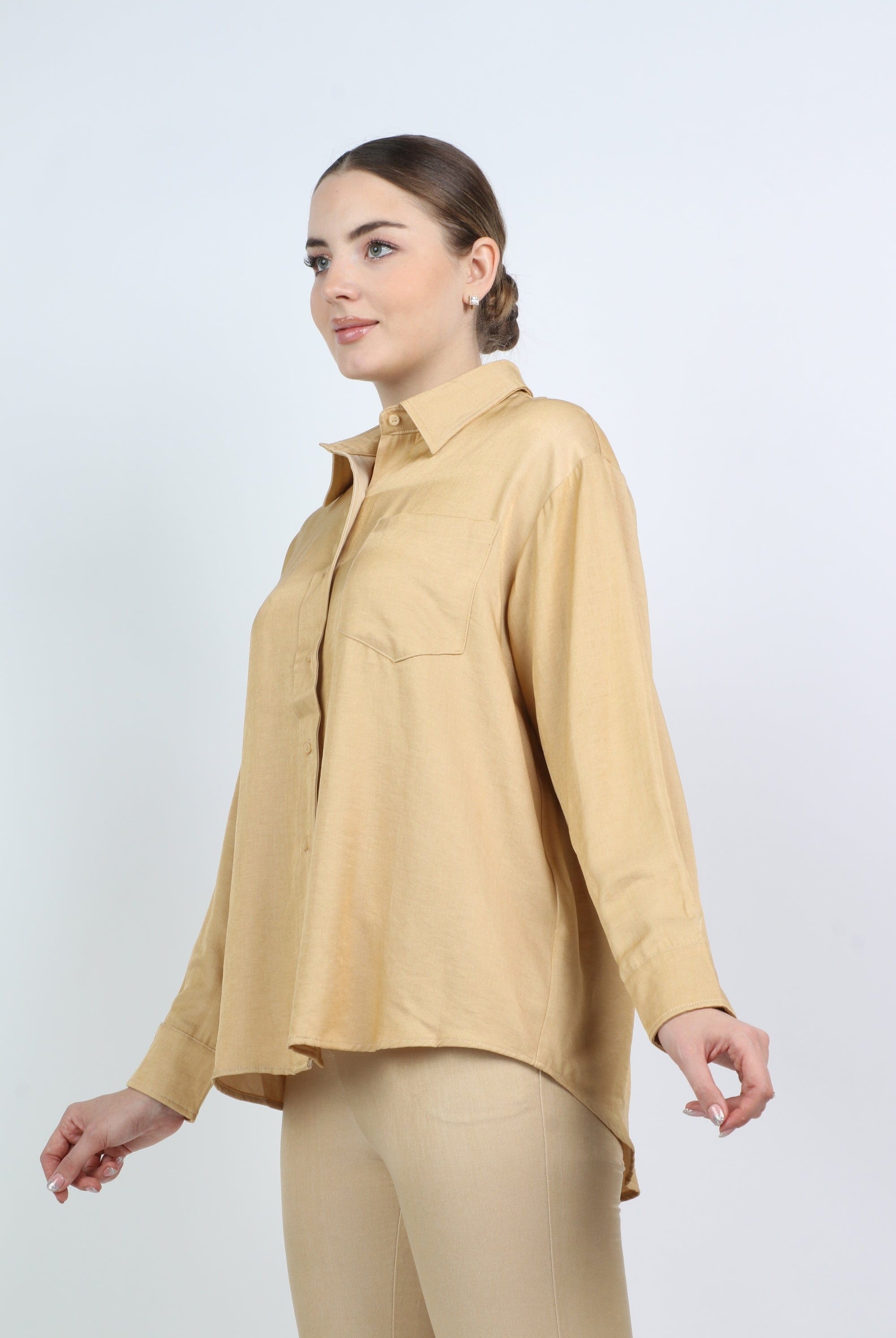 نتشي قميص كلاسيك رسمي سادة كم طويل نسائي