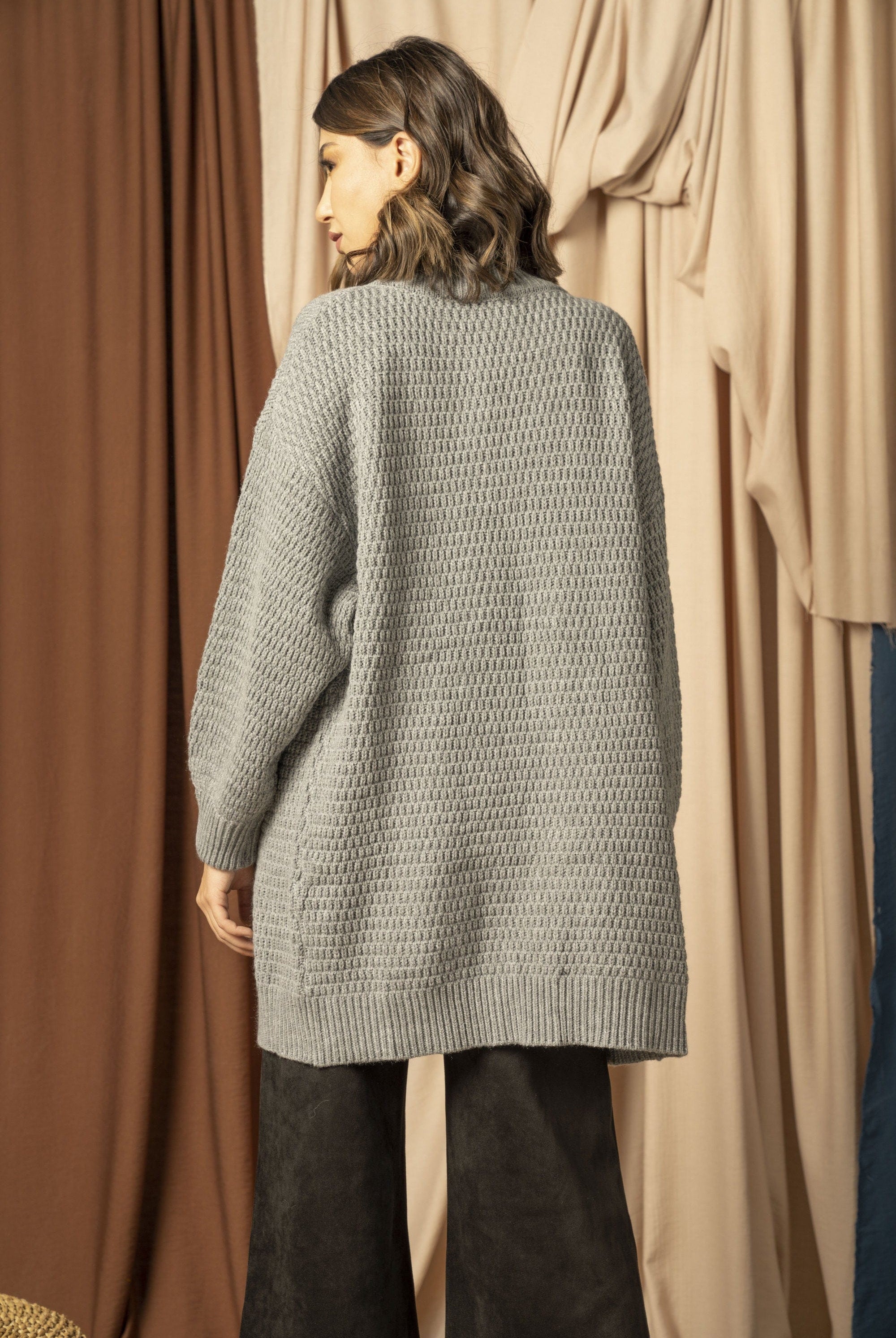 نتشي كارديجان طويل منسوج للنساء