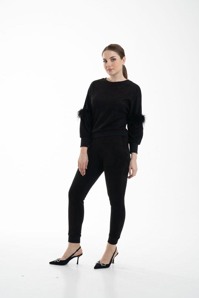 نتشي بنطال نسائي ضيق للمنزل أسود